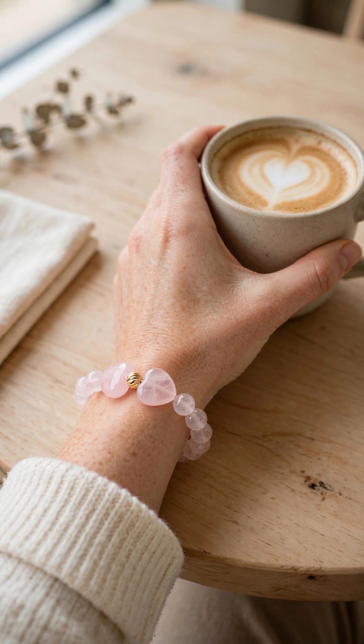 Rose Quartz Bracelet with Double Charms & 18K Gold Accent