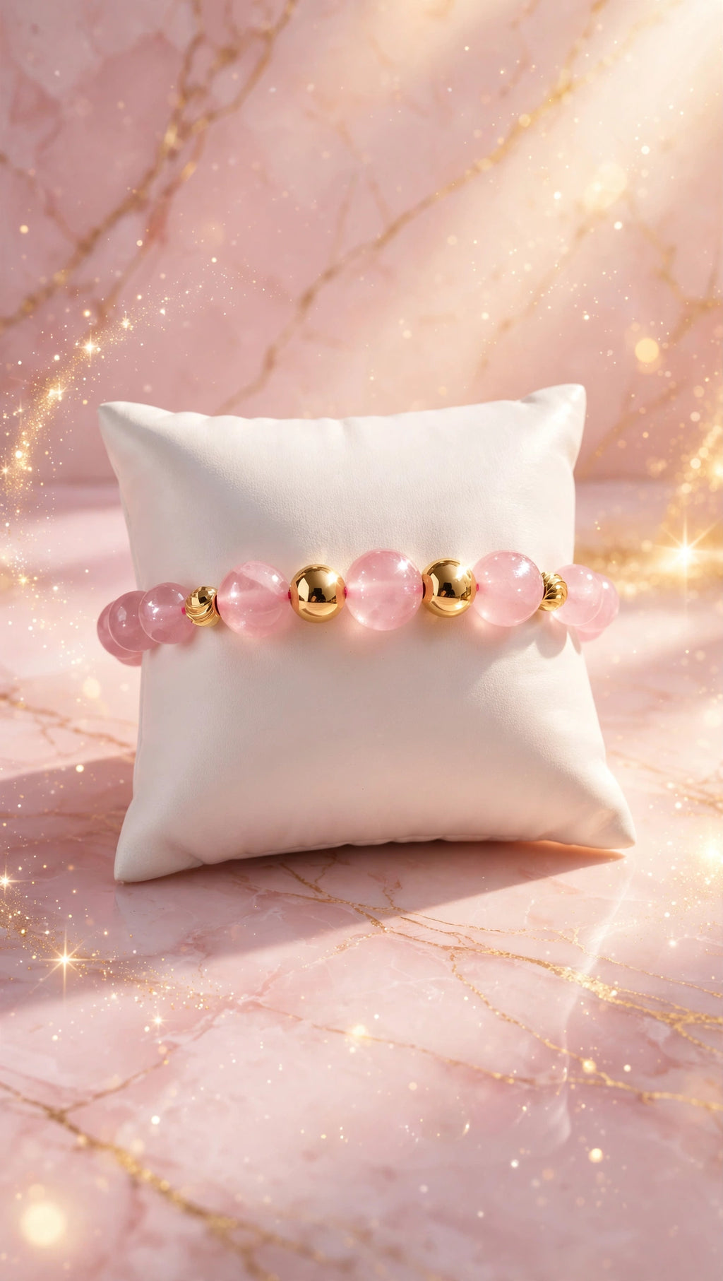 Rose Quartz Bracelet with Four 18K Gold Filled Beads