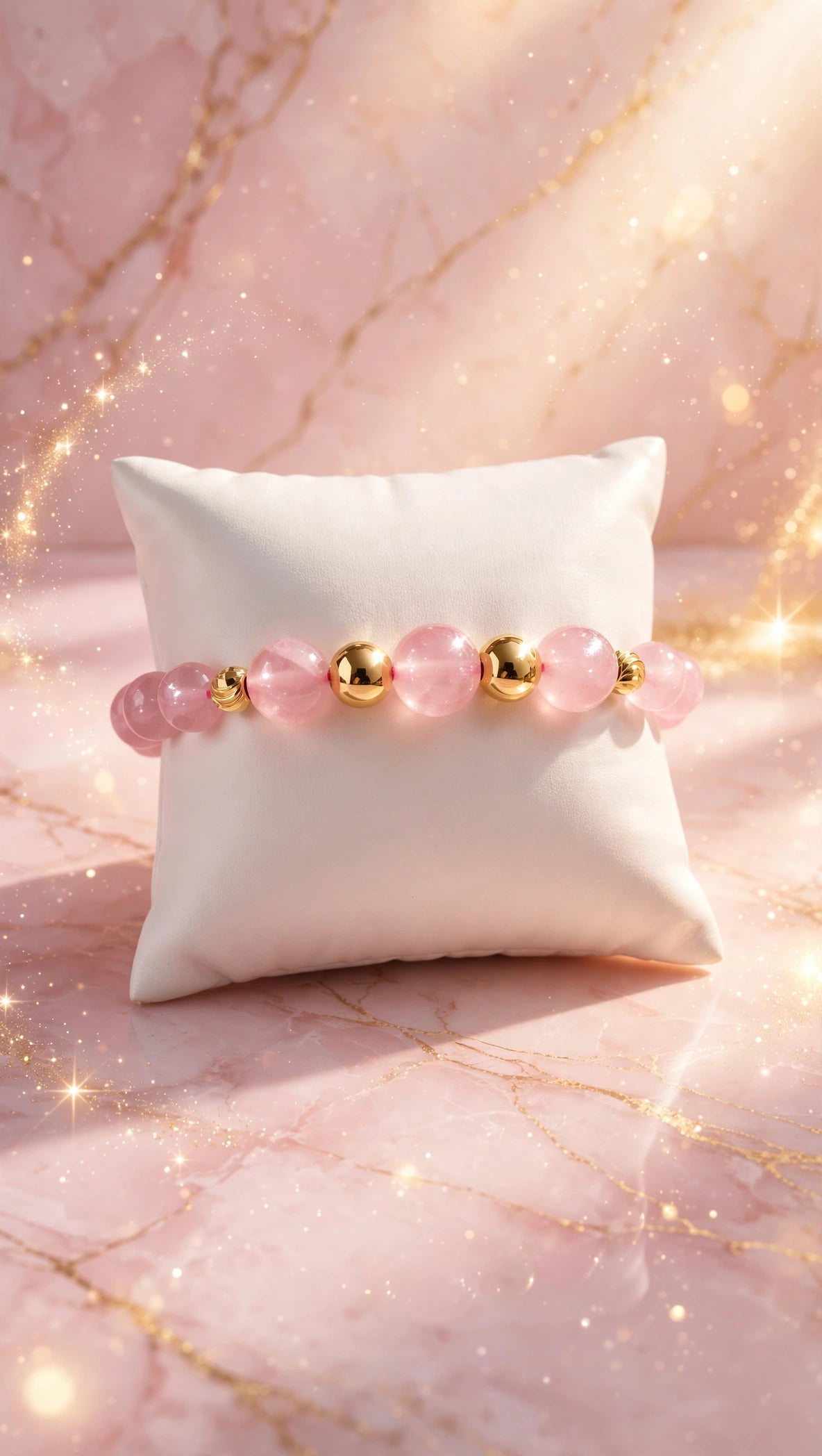 Rose Quartz Bracelet with Four 18K Gold Filled Beads