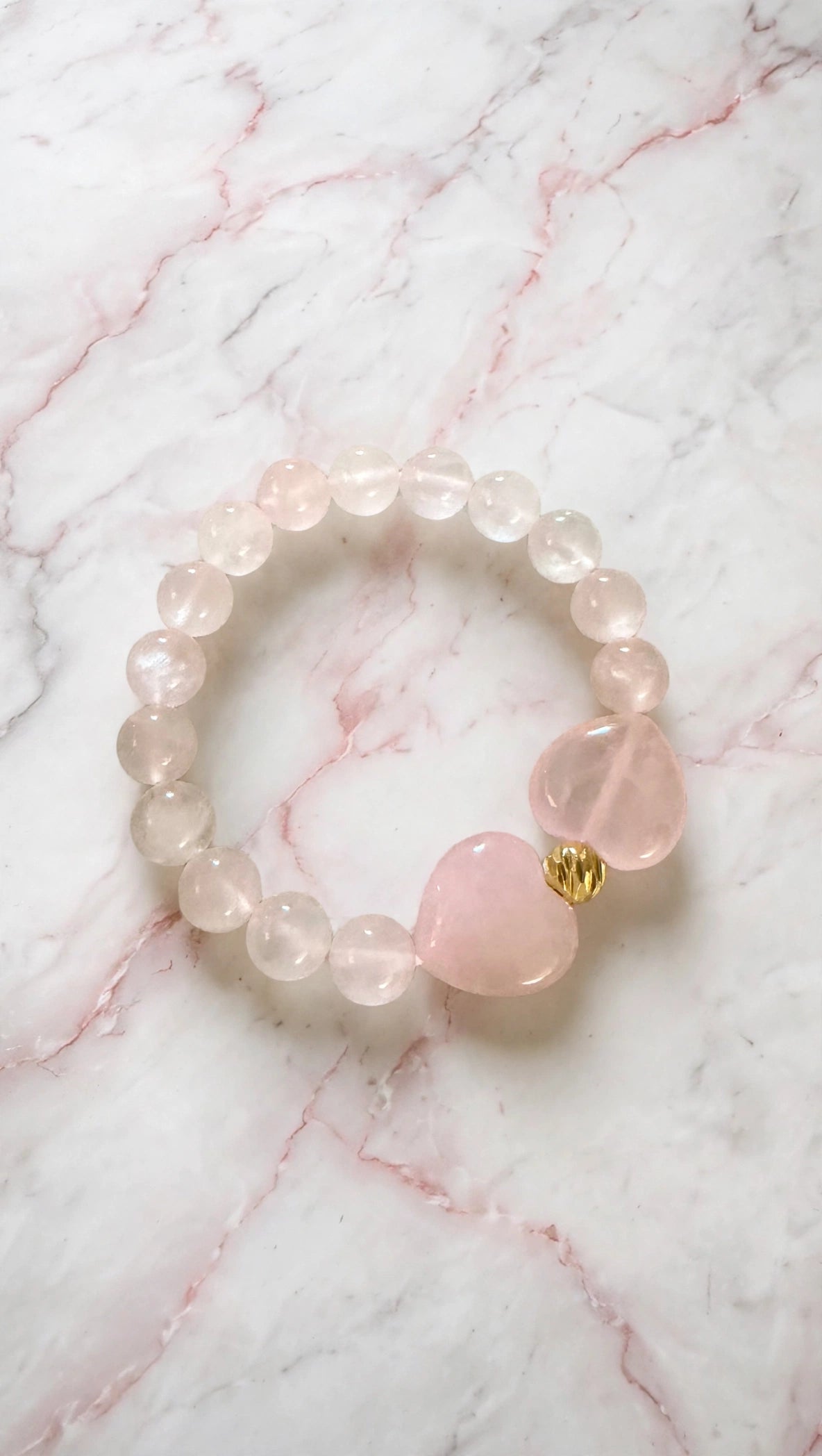 Rose Quartz Bracelet with Double Charms & 18K Gold Accent