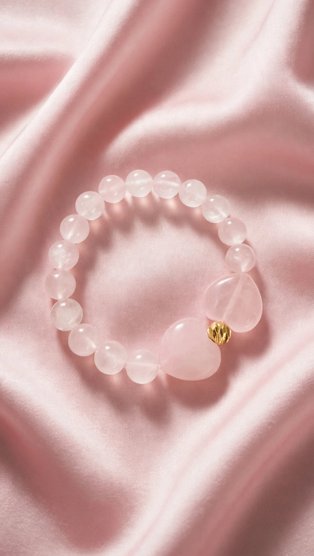 Rose Quartz Bracelet with Double Charms & 18K Gold Accent