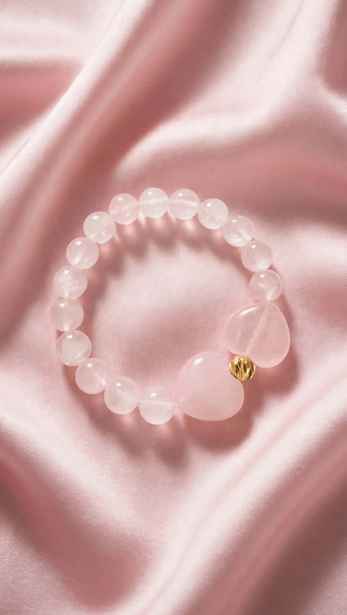 Rose Quartz Bracelet with Double Charms & 18K Gold Accent