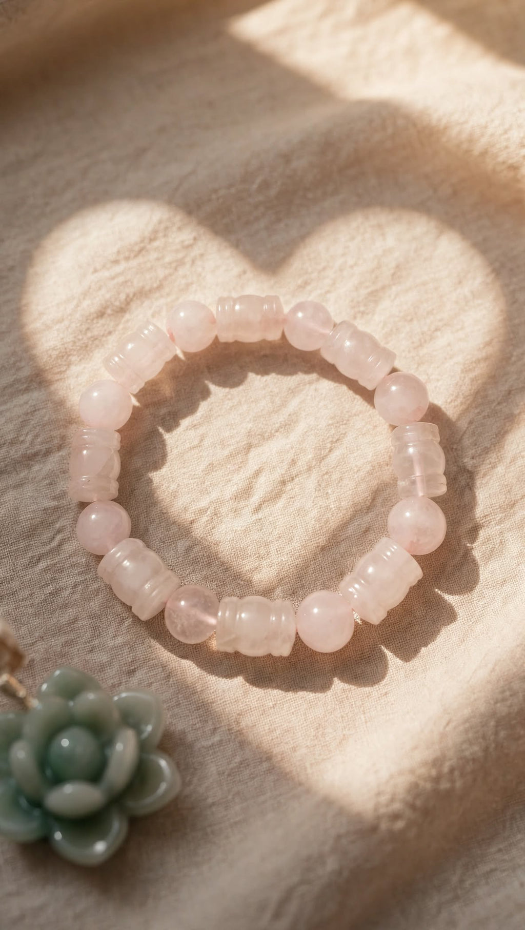 Natural Rose Quartz Lantern & Bead Bracelet
