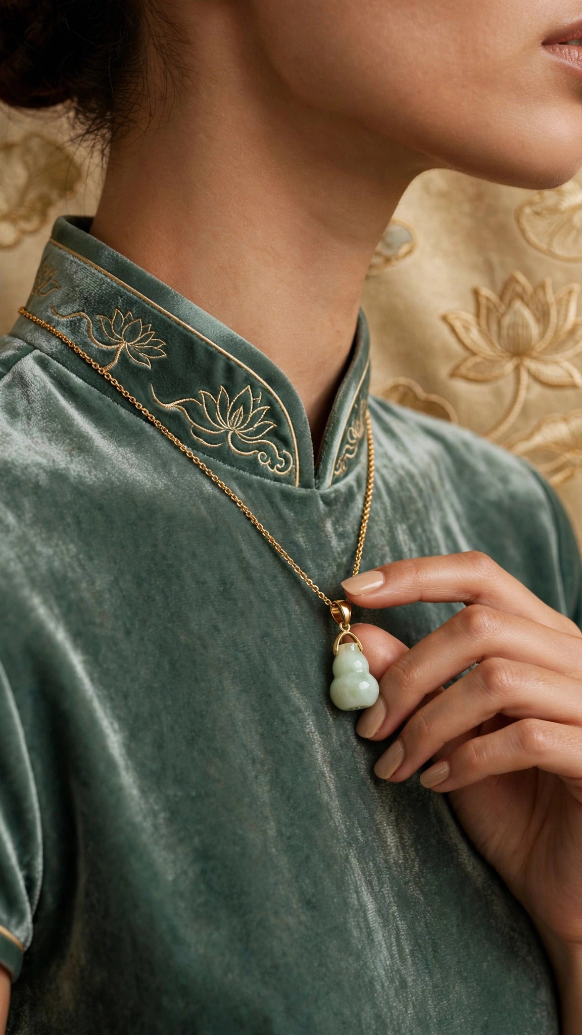 Auspicious Blessing: Natural Burmese Jadeite Hulu Pendant Necklace