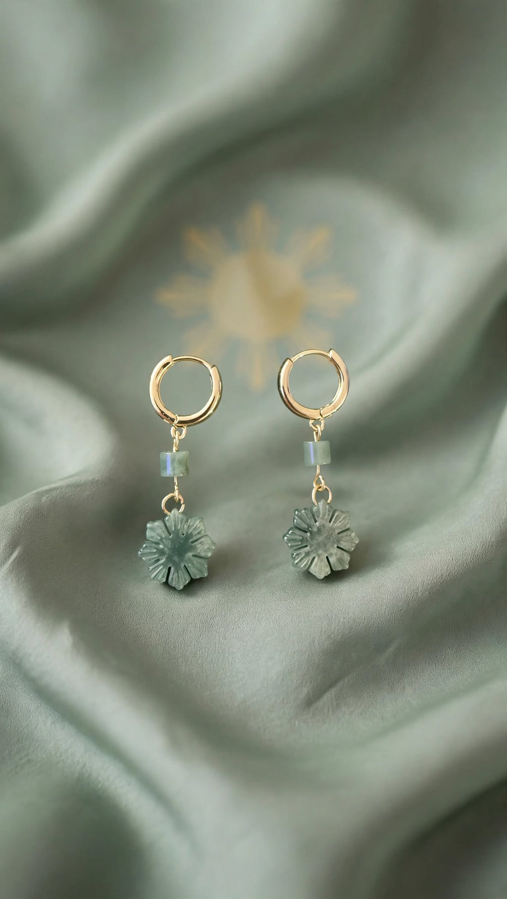 Exclusive Blue Water Jadeite "Philippine Sun" Huggie Hoop Earrings