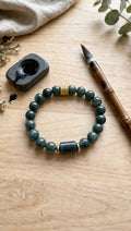 Blue Water Jade Barrel & Gold Accent Bracelet