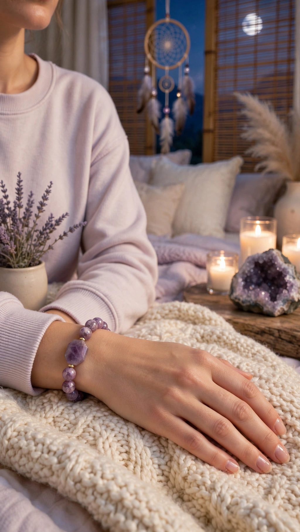 Lepidolite & Flat Octagon Accent Bracelet