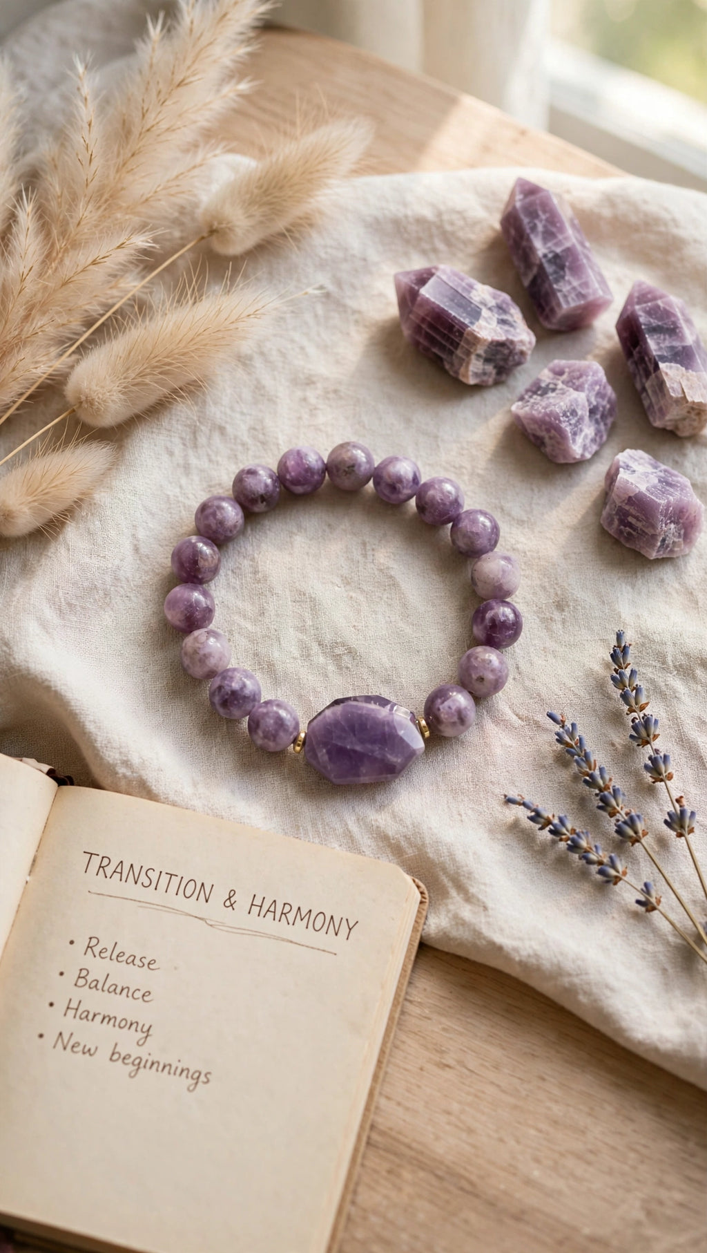 Lepidolite & Flat Octagon Accent Bracelet