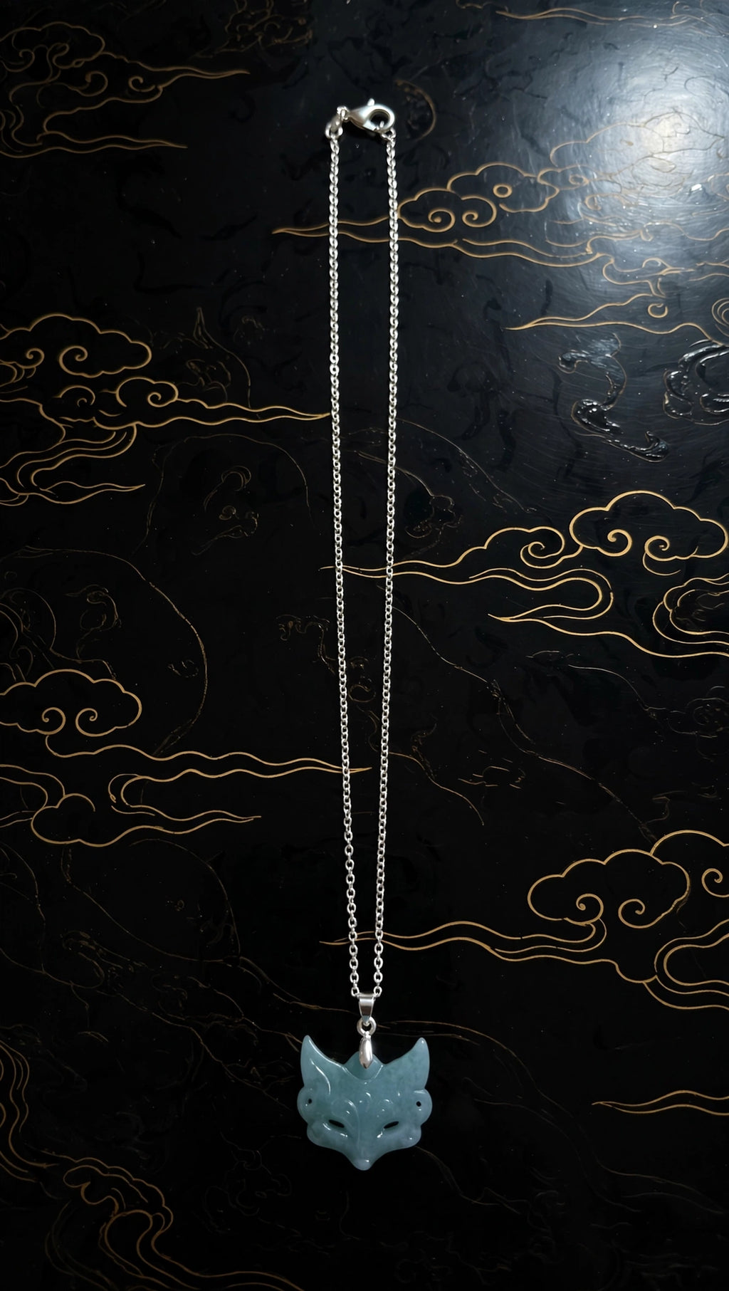 Icey Blue Water Jade Fox Pendant Necklace