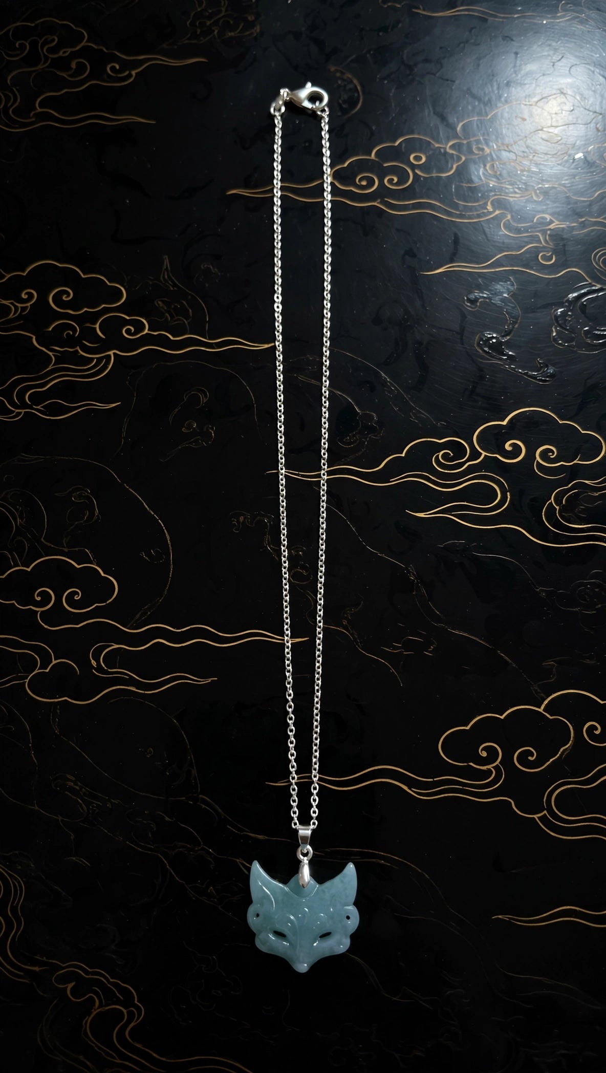 Icey Blue Water Jade Fox Pendant Necklace