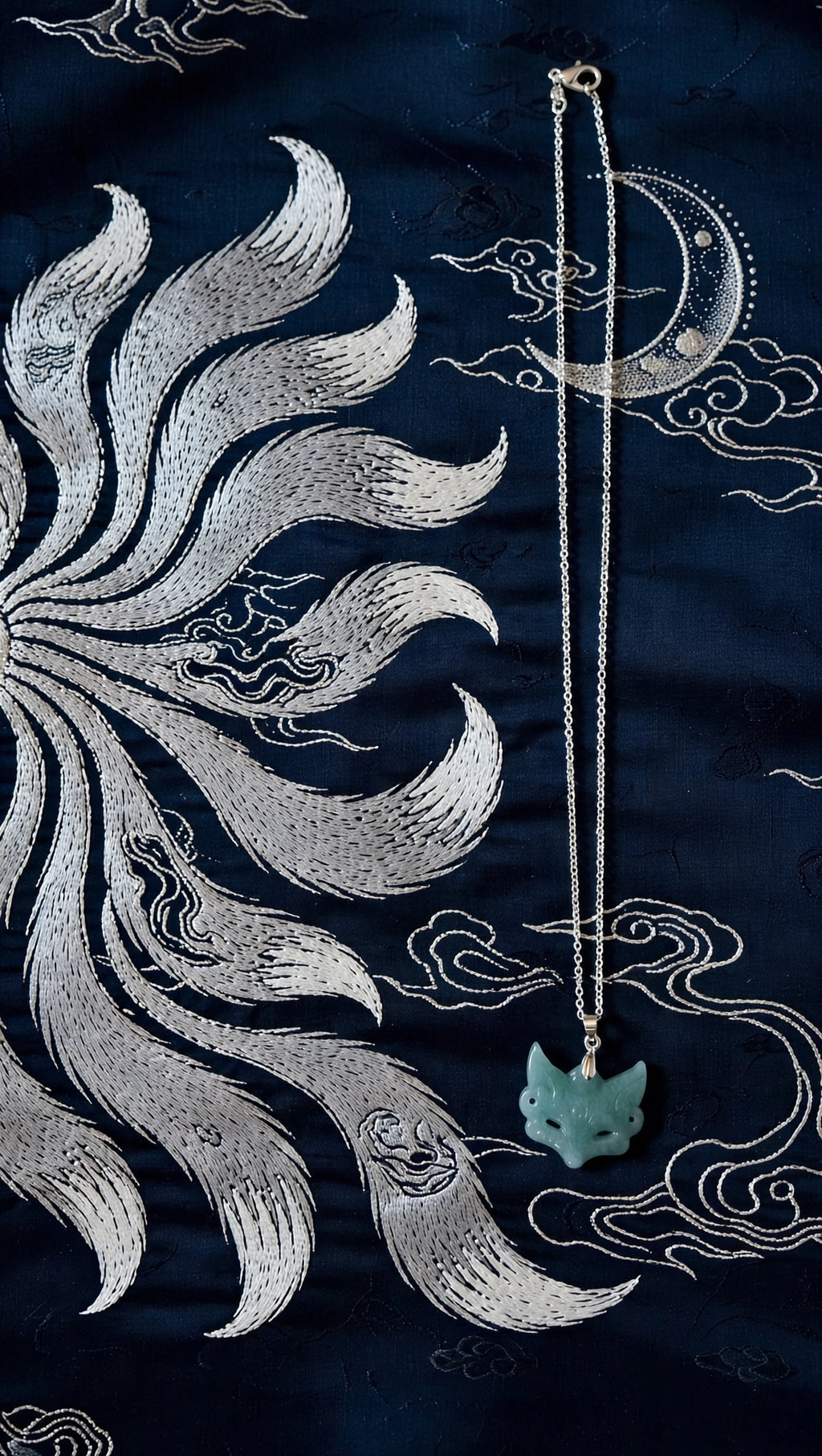 Icey Blue Water Jade Fox Pendant Necklace