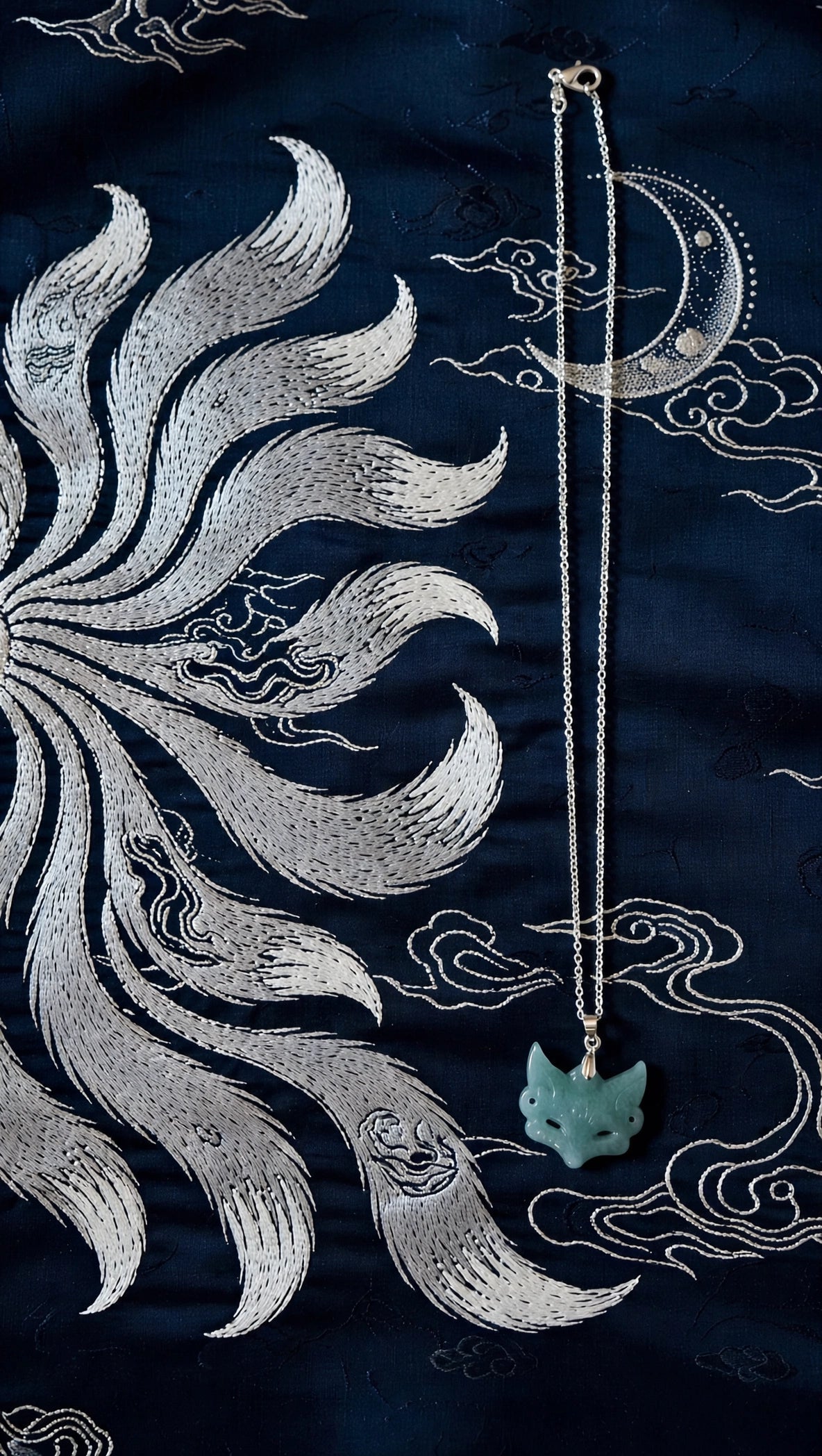 Icey Blue Water Jade Fox Pendant Necklace