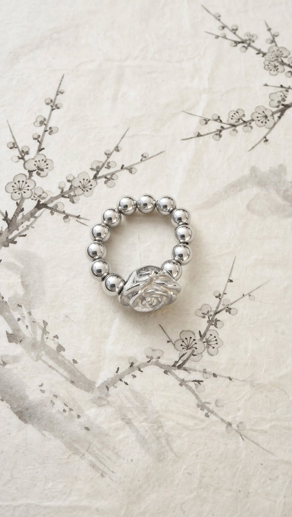Natural Terahertz Stone Carved Rose Beaded Ring