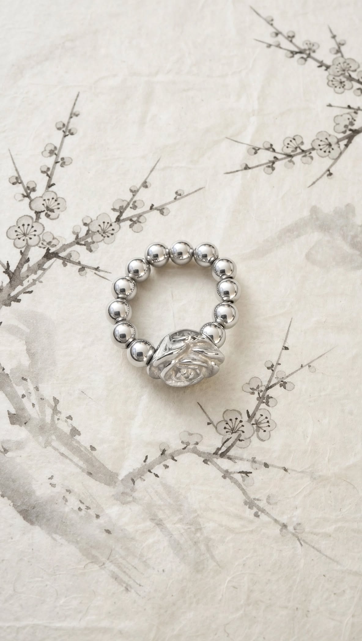 Natural Terahertz Stone Carved Rose Beaded Ring