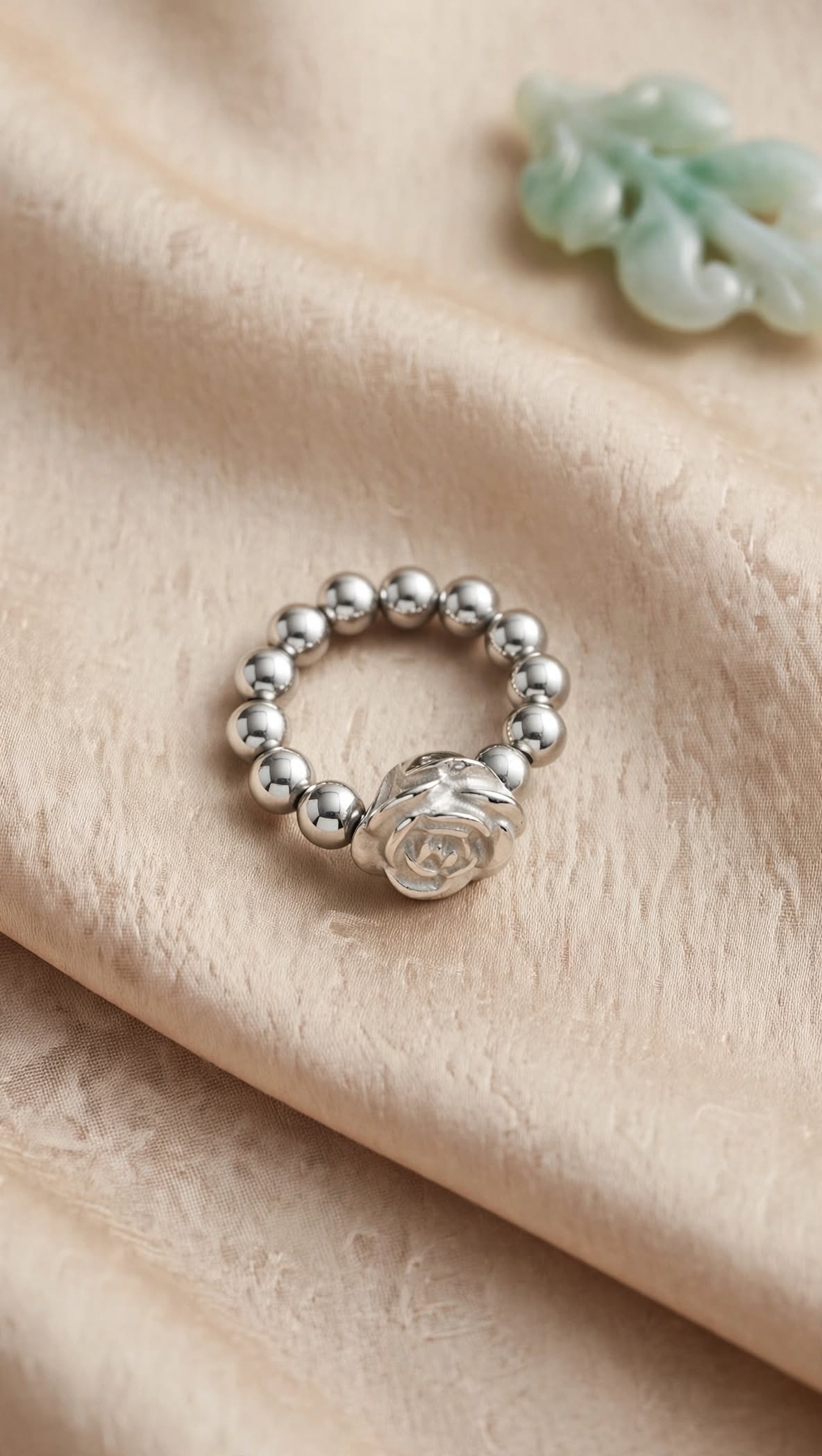 Natural Terahertz Stone Carved Rose Beaded Ring