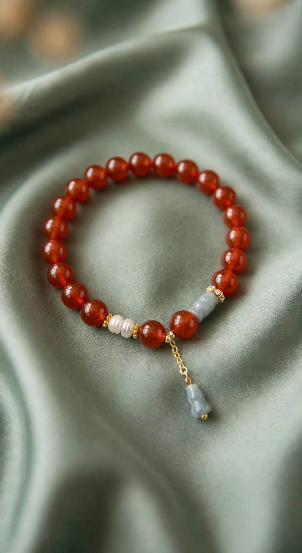 Natural Red Agate & Blue Water Jade Hulu Charm Bracelet