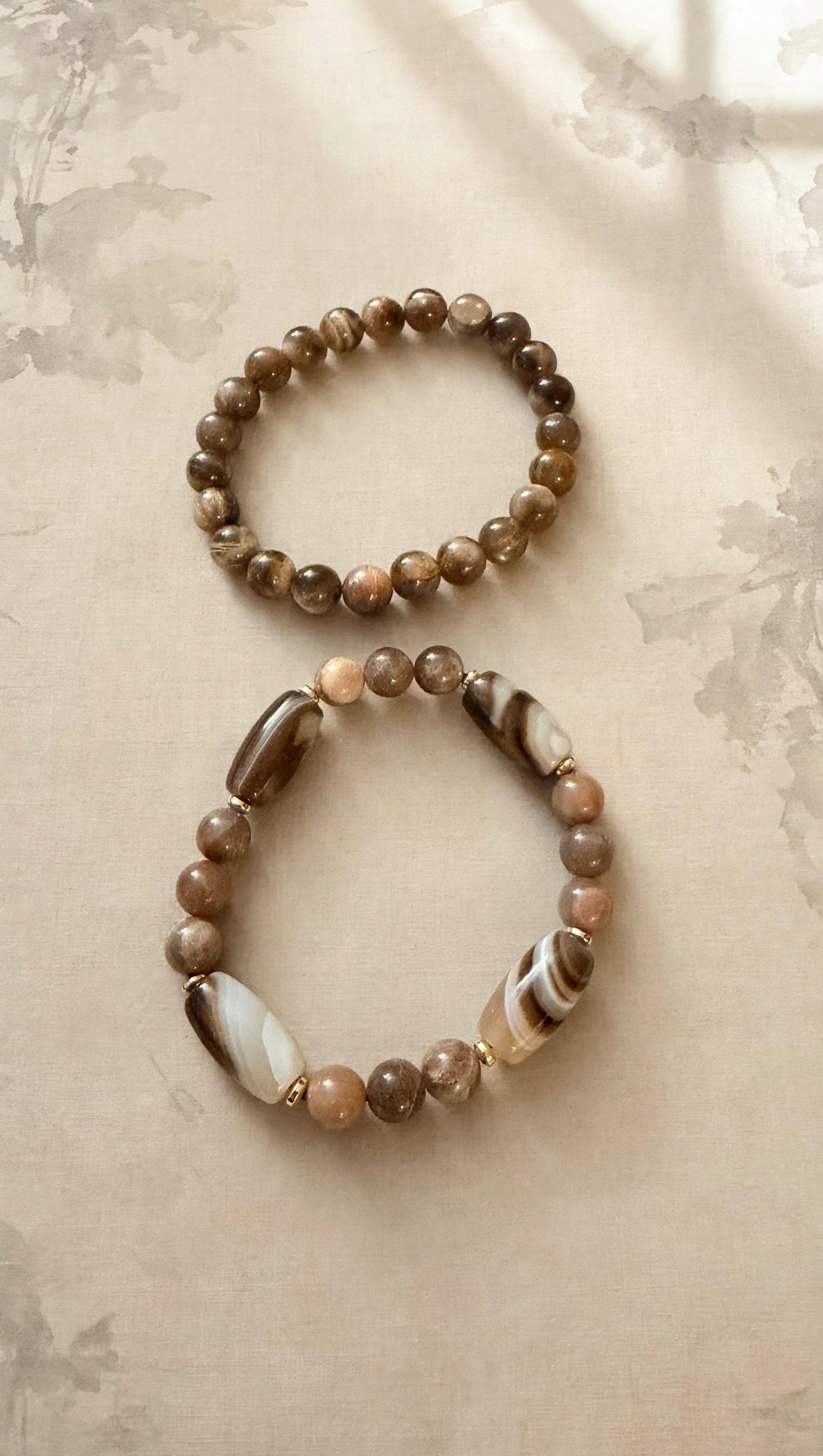 Black Gold Sunstone & Coffee Agate Stacked Bracelet Set