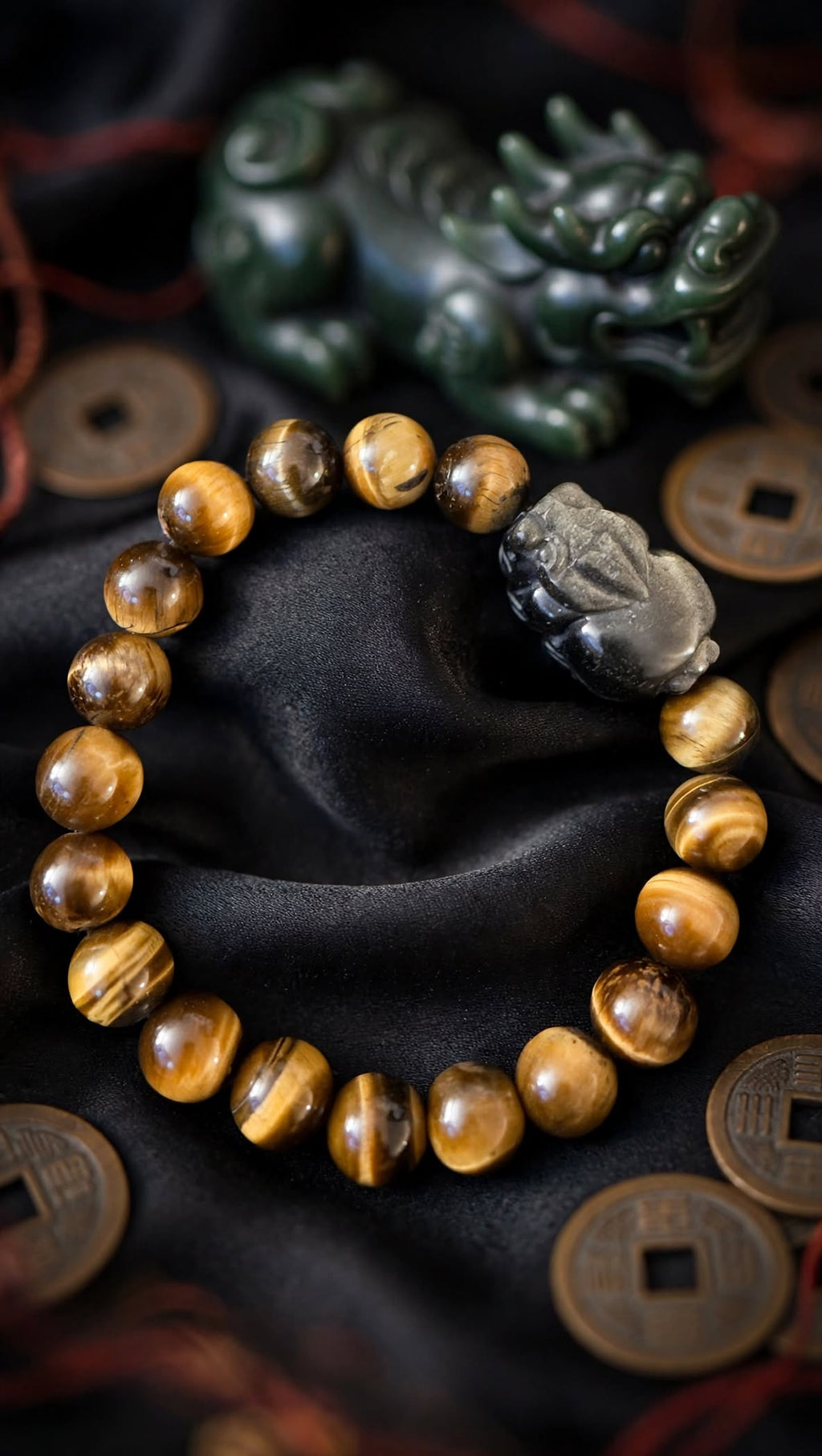Guardian of Wealth Tiger's Eye & Obsidian Pixiu Bracelet