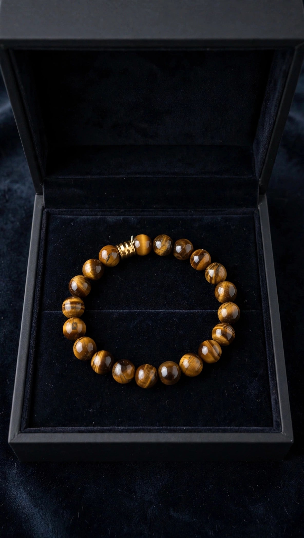 Natural Tiger's Eye Bracelet with 18K Gold Plated Barrel Pendant