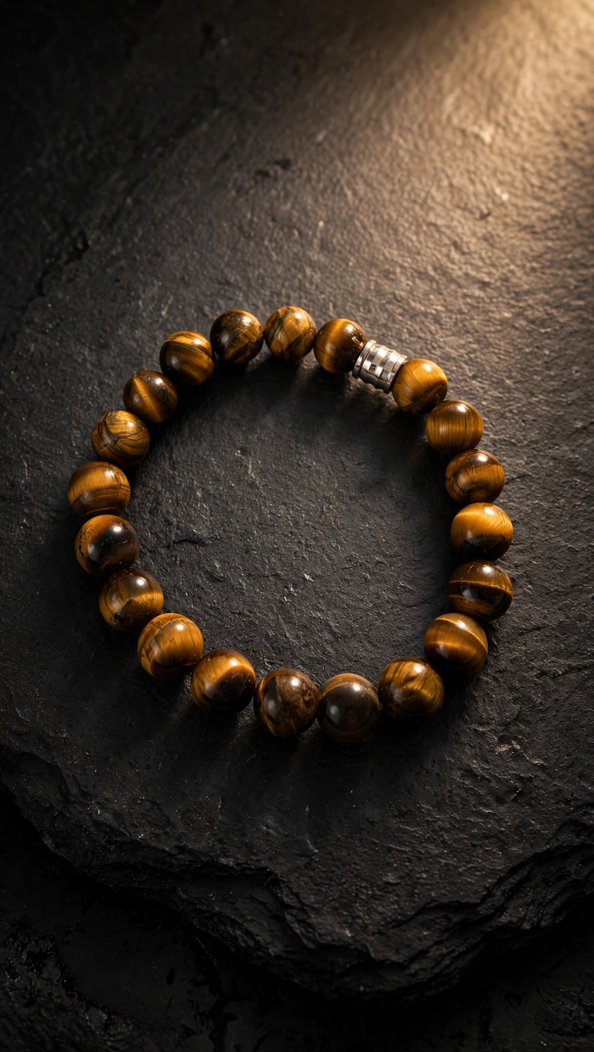Golden Tiger’s Eye Bracelet with 18K White Gold Plated Barrel Pendant