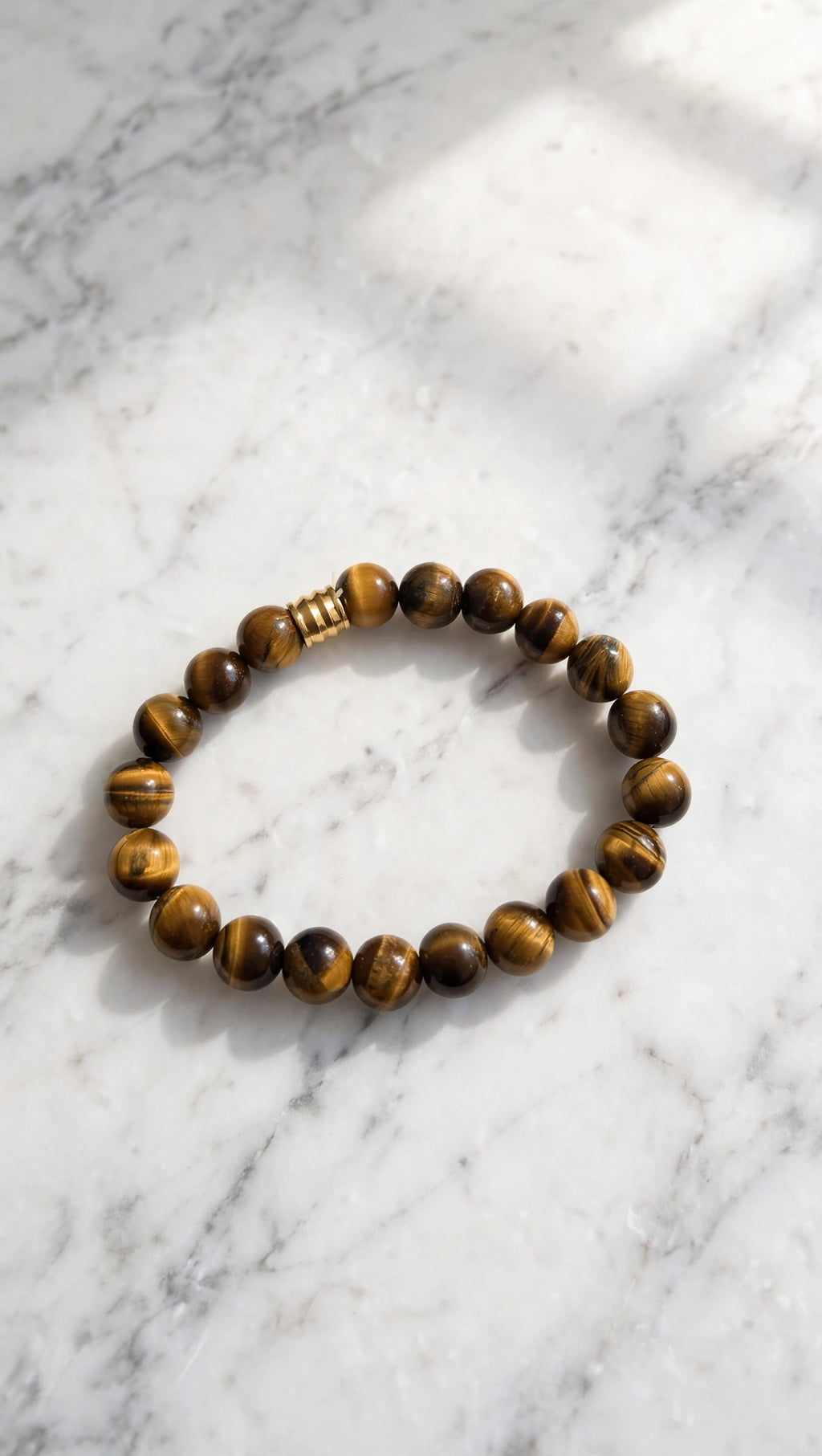 Natural Tiger's Eye Bracelet with 18K Gold Plated Barrel Pendant