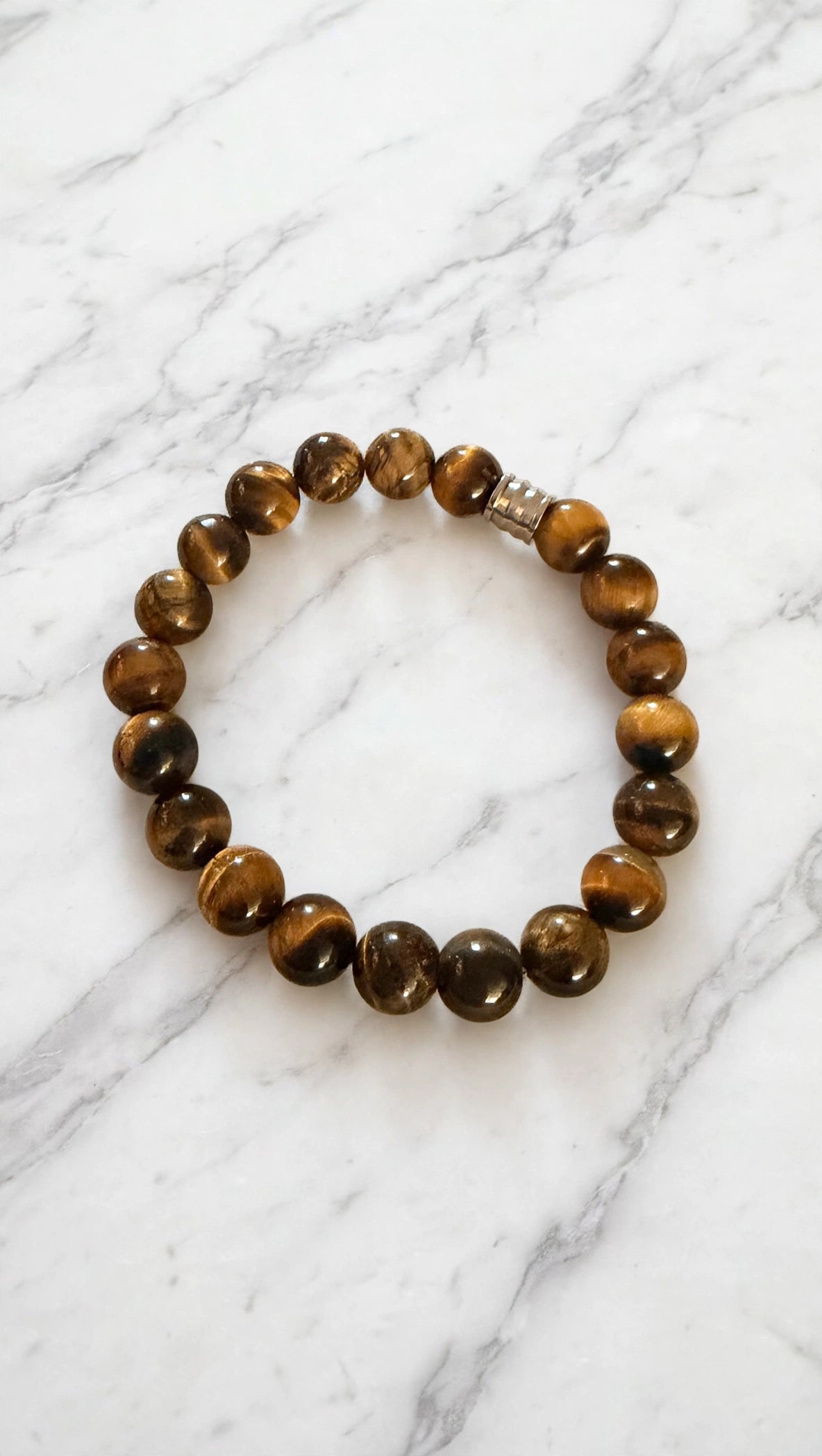 Golden Tiger’s Eye Bracelet with 18K White Gold Plated Barrel Pendant