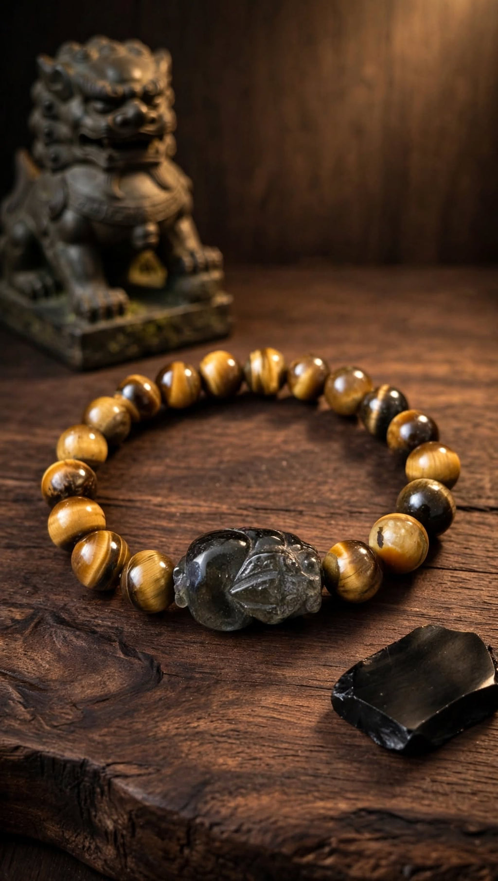 Guardian of Wealth Tiger's Eye & Obsidian Pixiu Bracelet