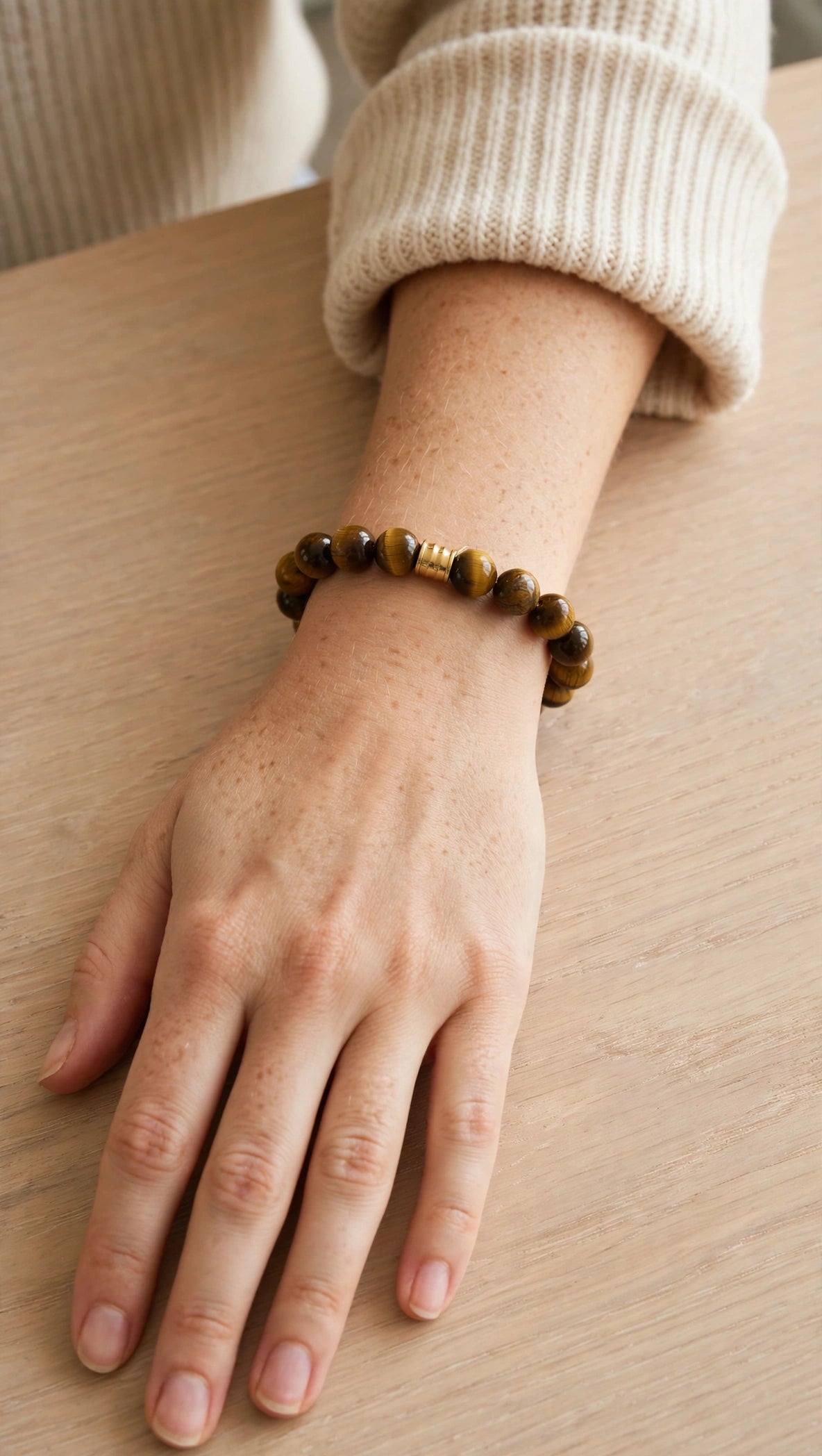 Natural Tiger's Eye Bracelet with 18K Gold Plated Barrel Pendant
