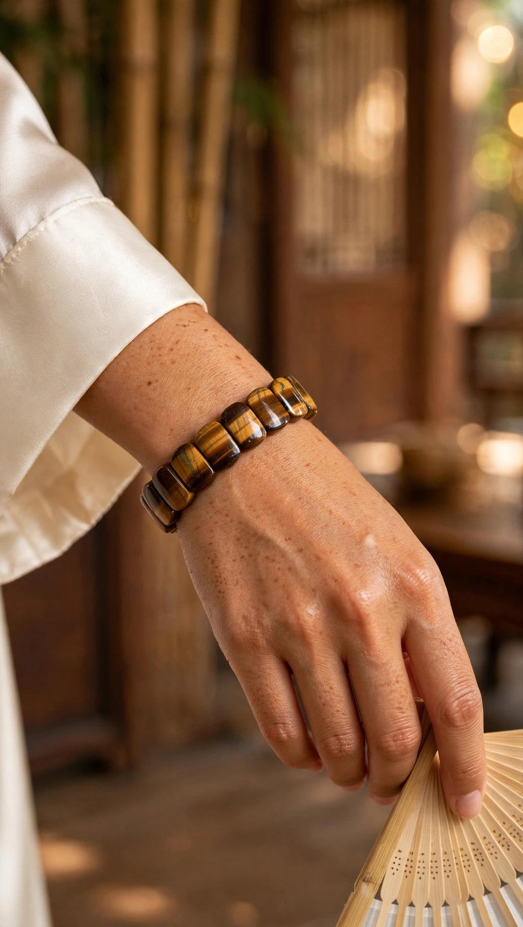 Golden Focus: Natural Yellow Tiger's Eye Rectangular Soft Bangle