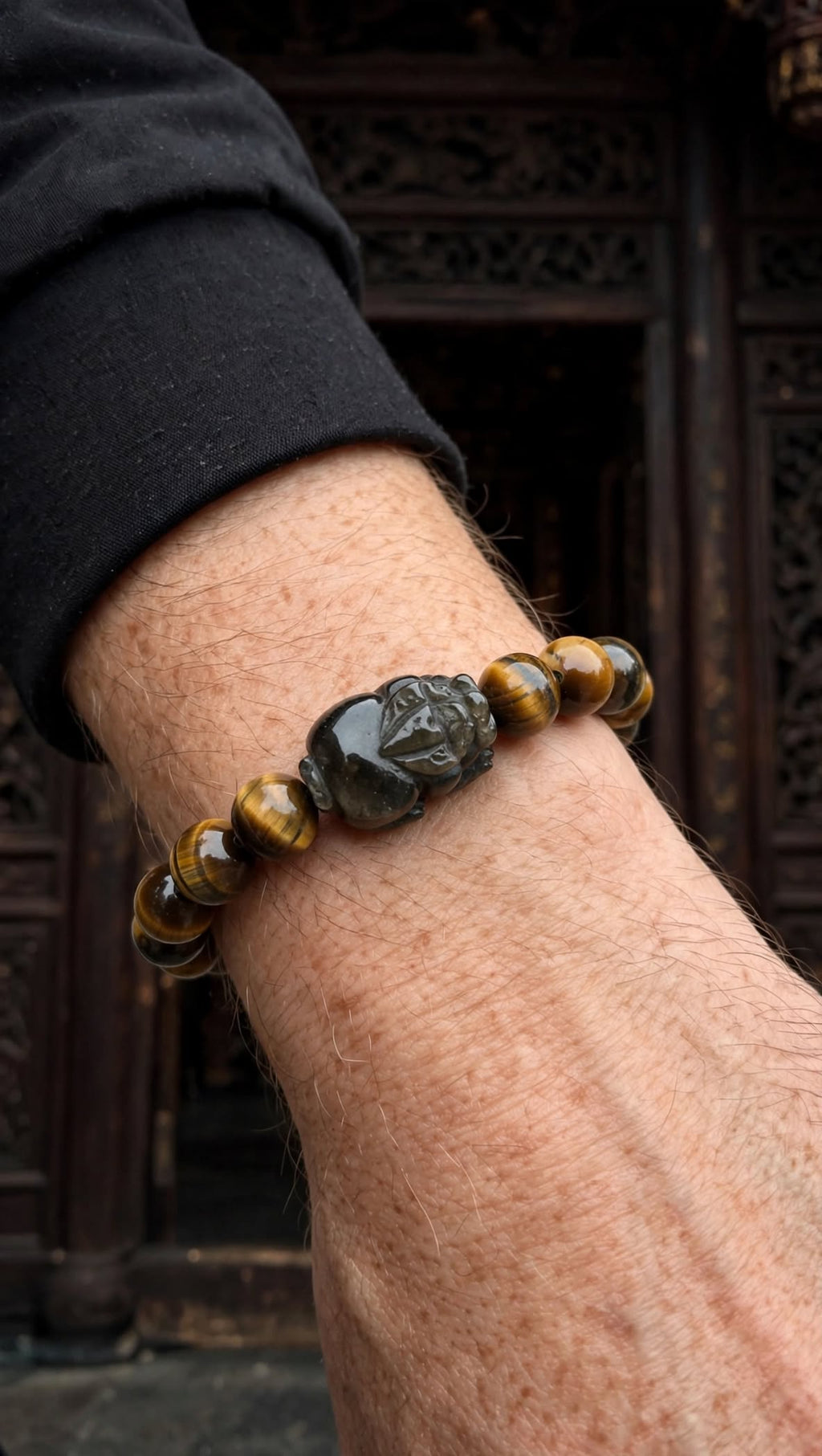 Guardian of Wealth Tiger's Eye & Obsidian Pixiu Bracelet