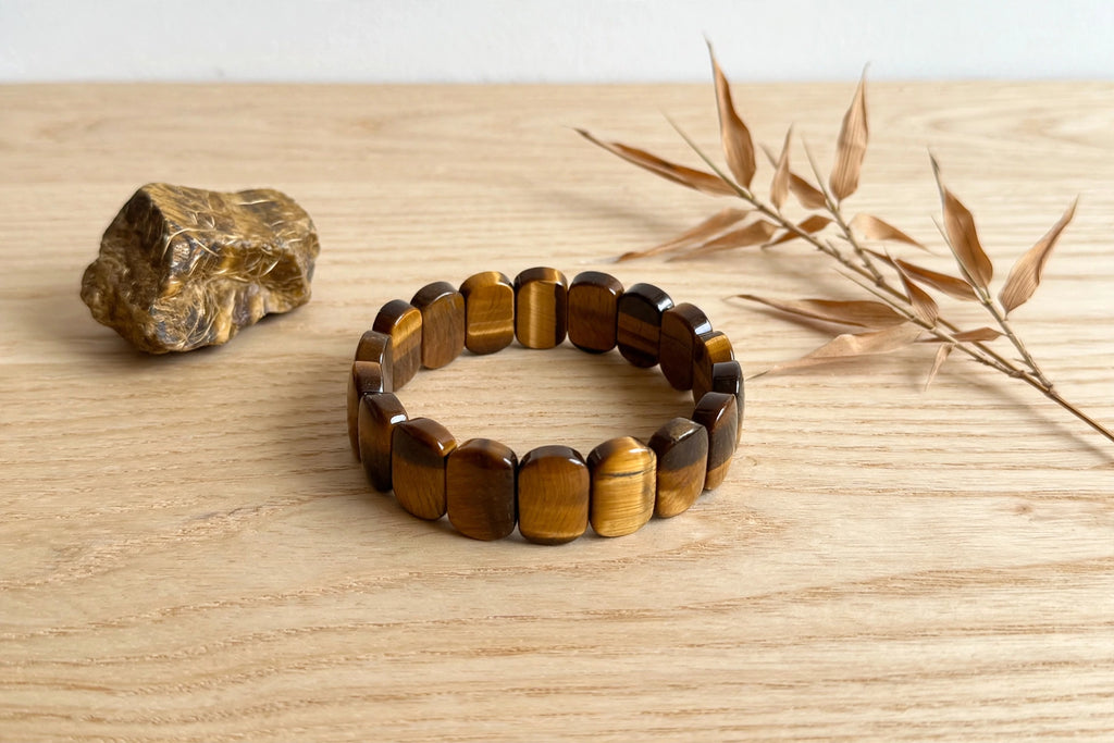 Golden Focus: Natural Yellow Tiger's Eye Rectangular Soft Bangle