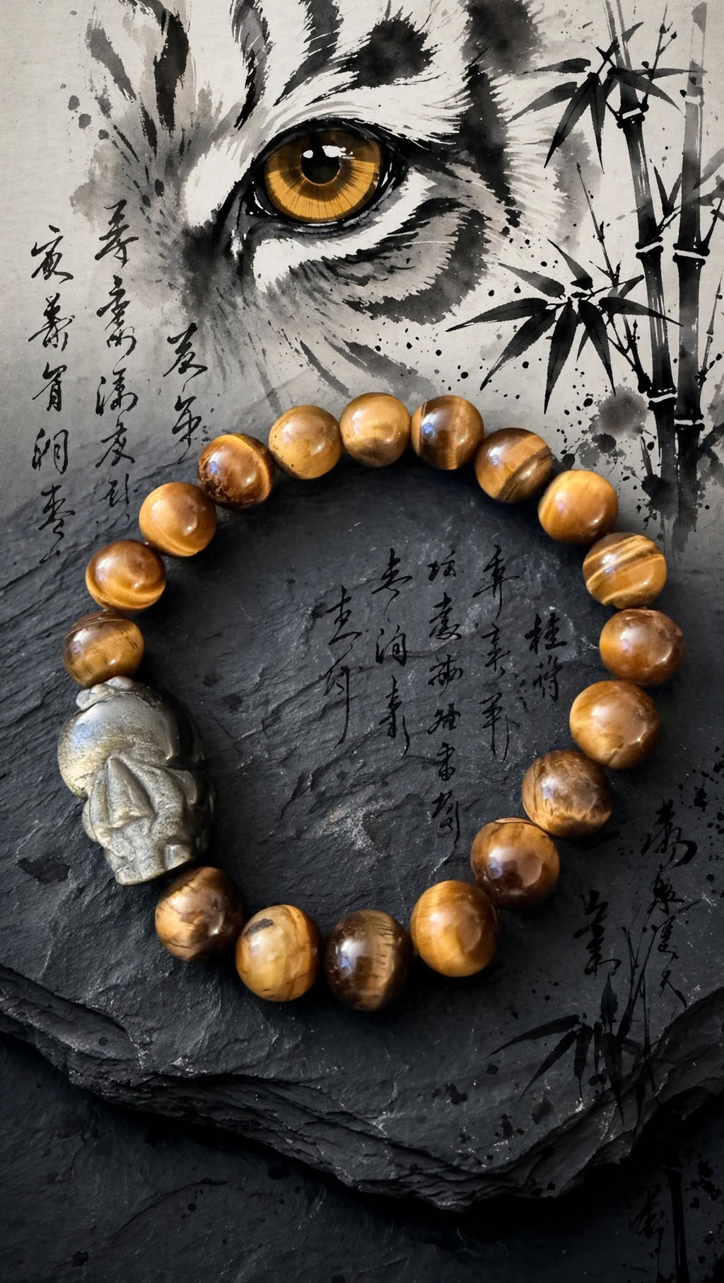 Guardian of Wealth Tiger's Eye & Obsidian Pixiu Bracelet