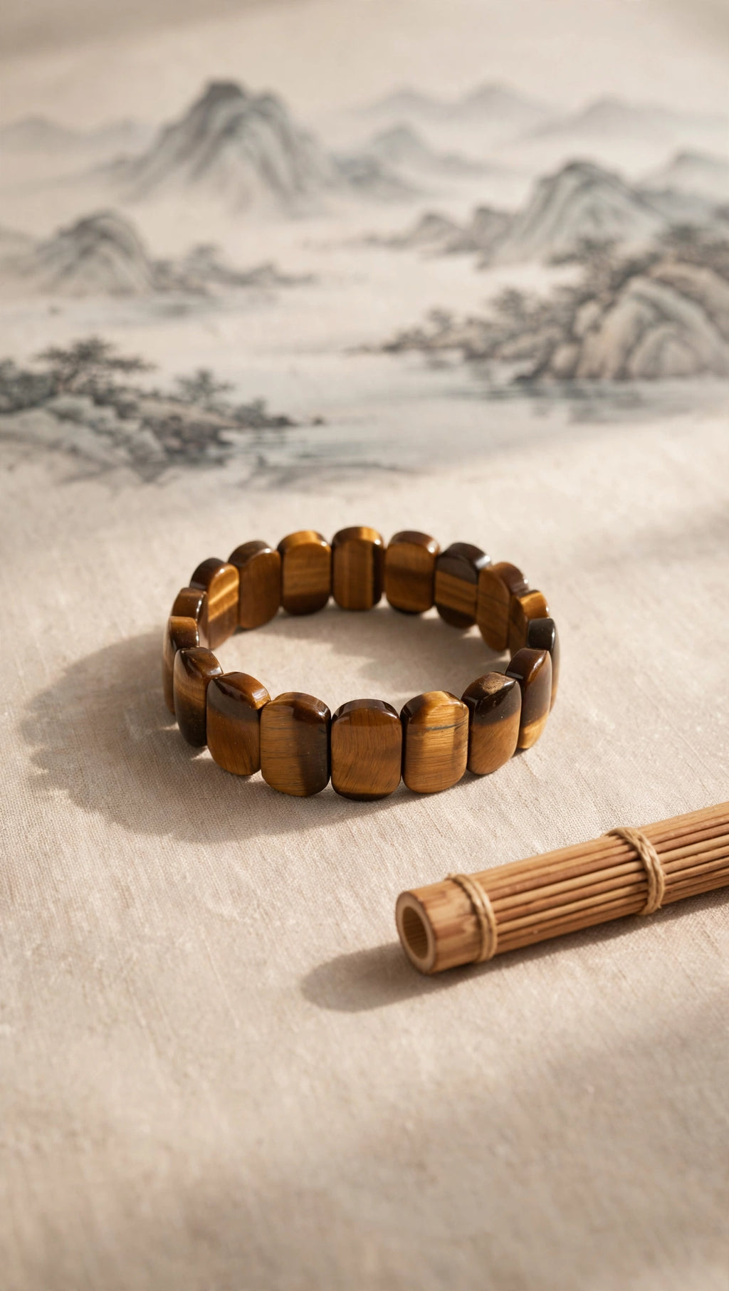 Golden Focus: Natural Yellow Tiger's Eye Rectangular Soft Bangle