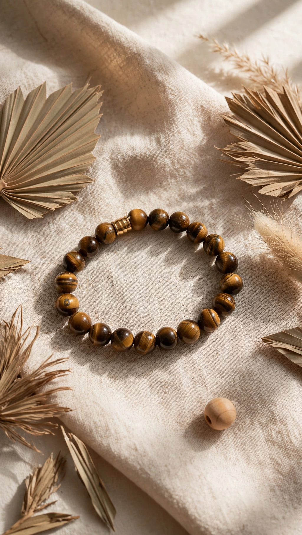 Natural Tiger's Eye Bracelet with 18K Gold Plated Barrel Pendant