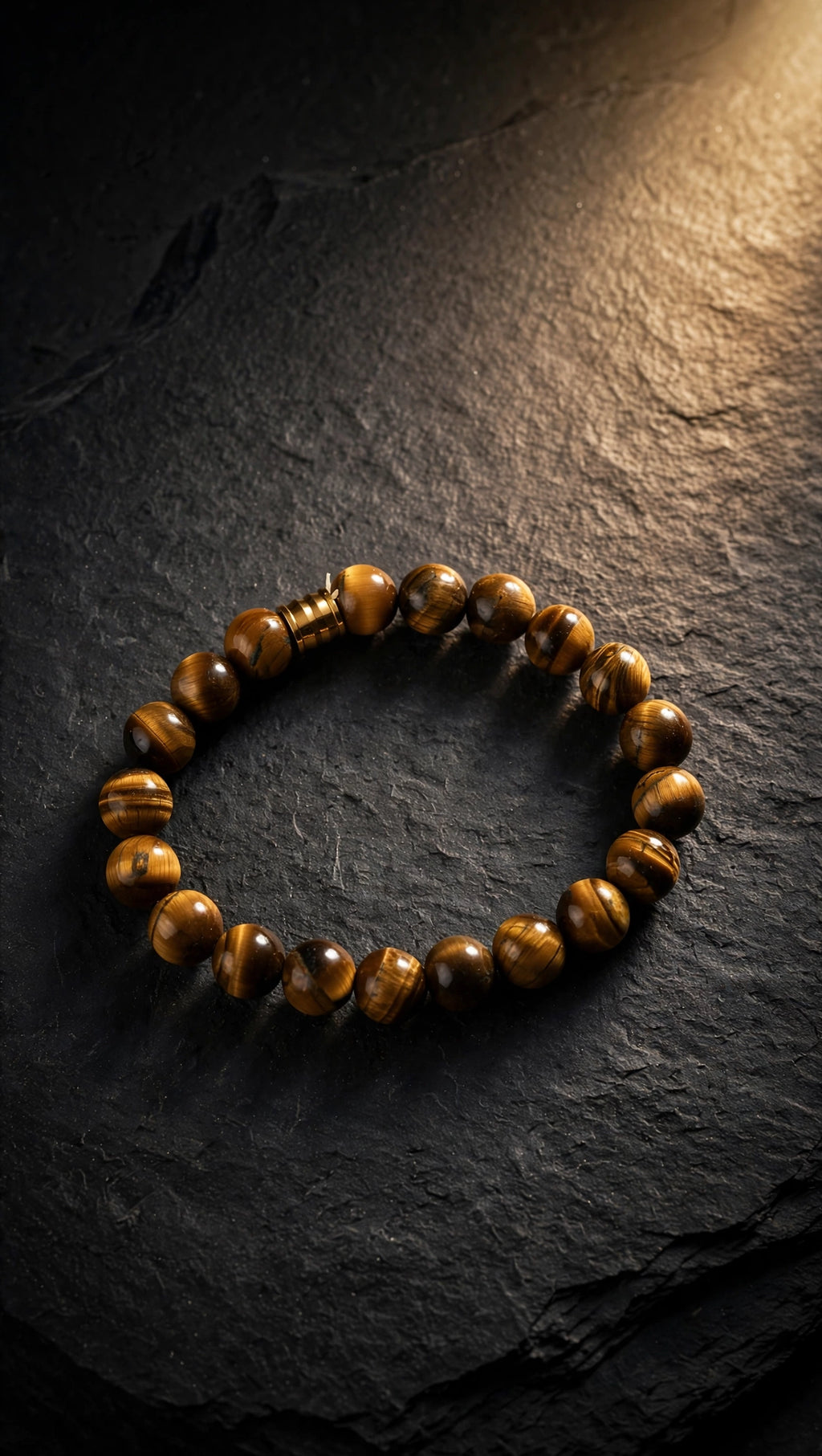 Natural Tiger's Eye Bracelet with 18K Gold Plated Barrel Pendant