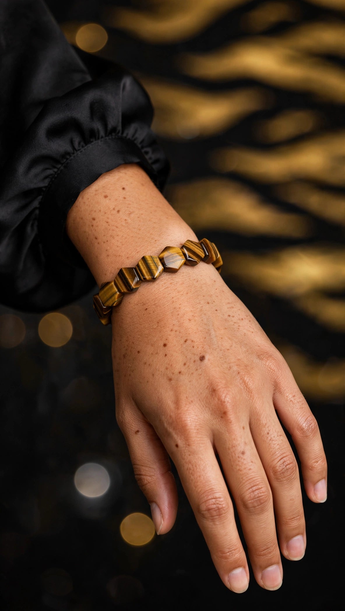 Solar Shield: Natural Yellow Tiger's Eye Hexagon Soft Bangle
