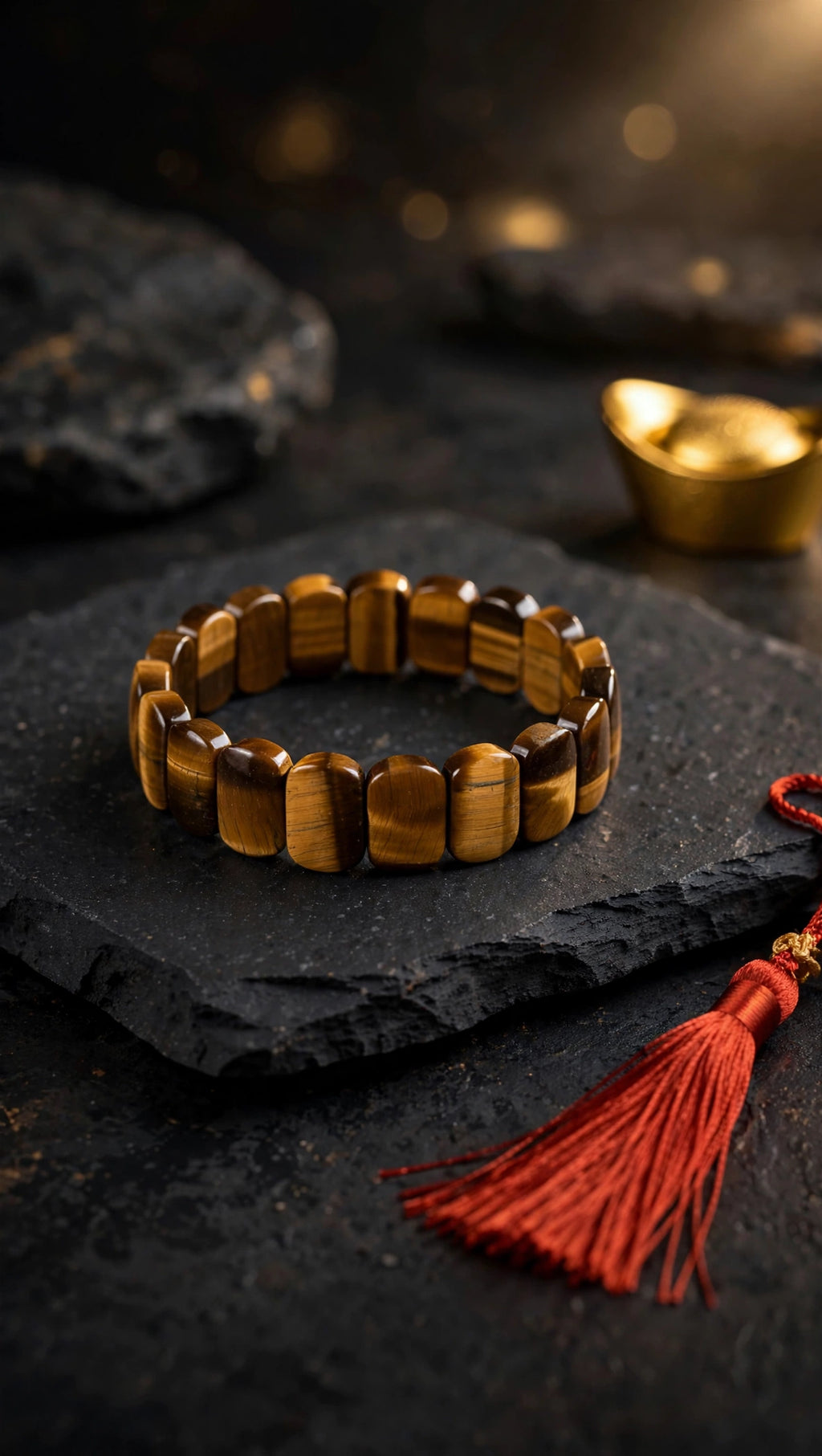Golden Focus: Natural Yellow Tiger's Eye Rectangular Soft Bangle