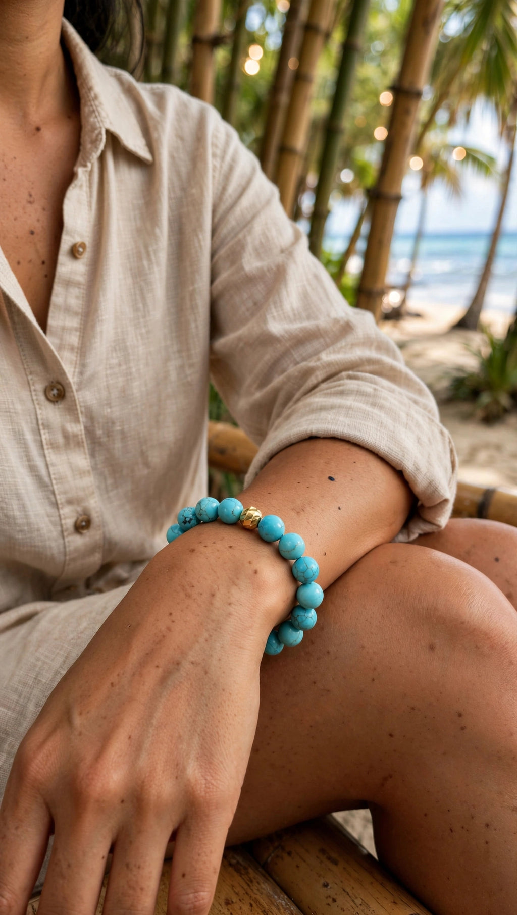 Turquoise & Gold Accent Bead Bracelet