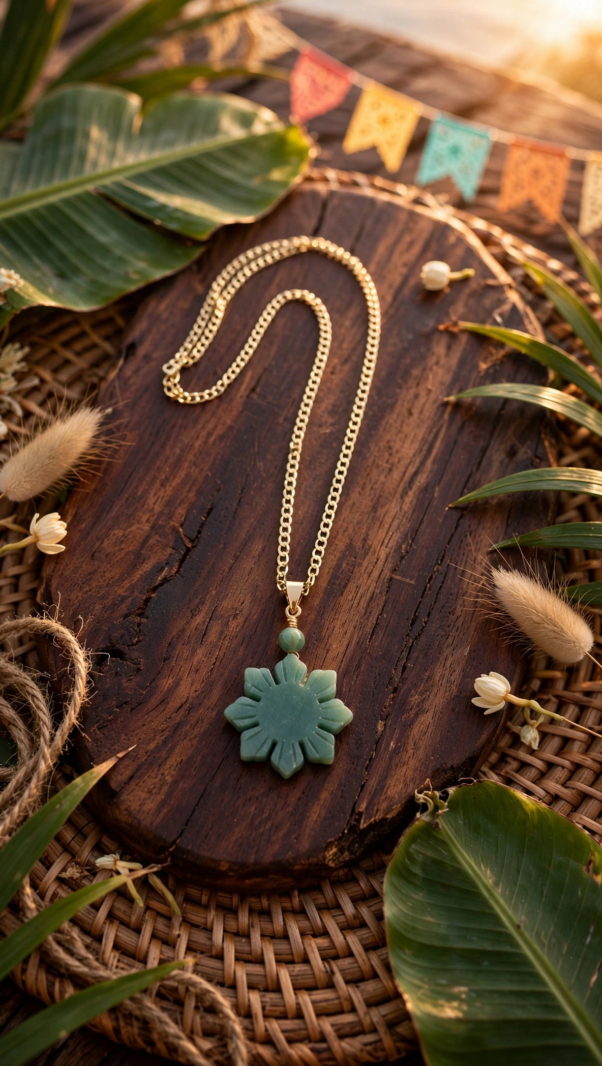 Blue Water Jade Philippine Sun Necklace