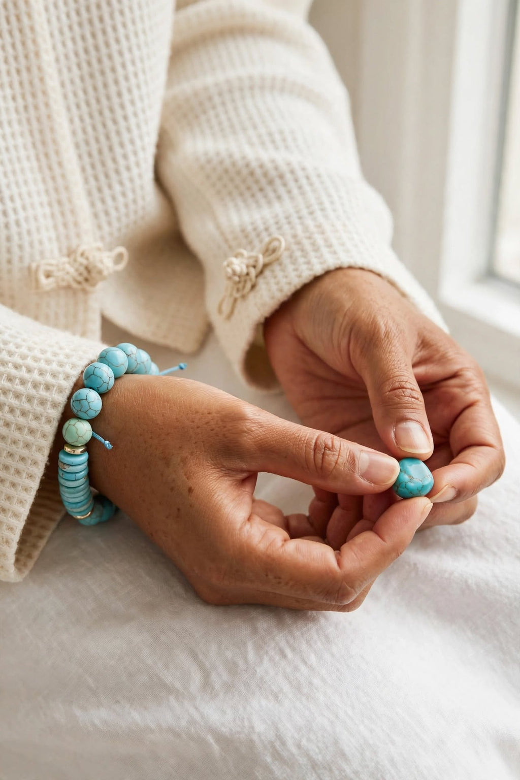 Natural Turquoise Bead & Disc Stack Accent Bracelet