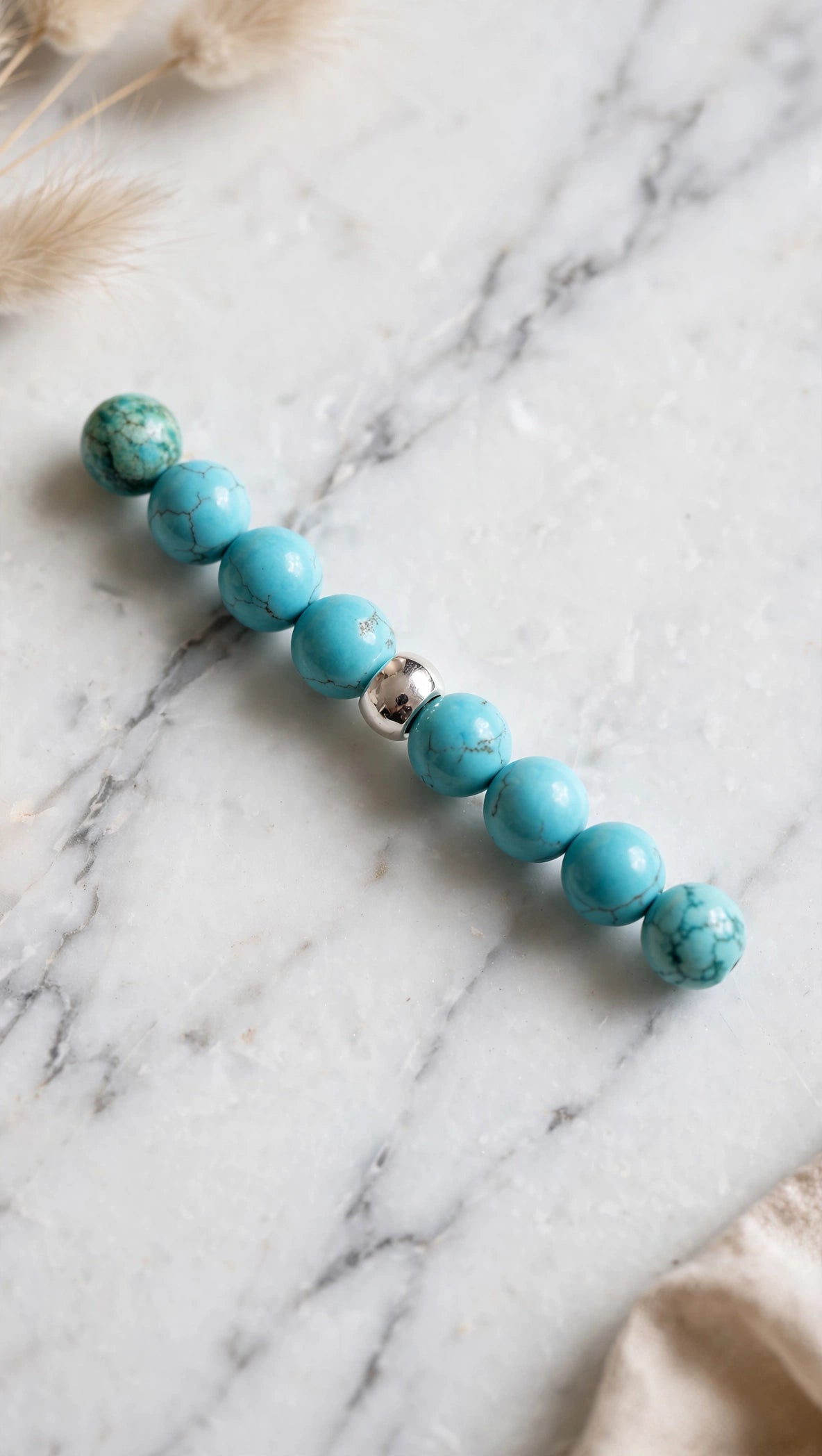 Authentic Turquoise Bead Bracelet with Silver-Plated Accent