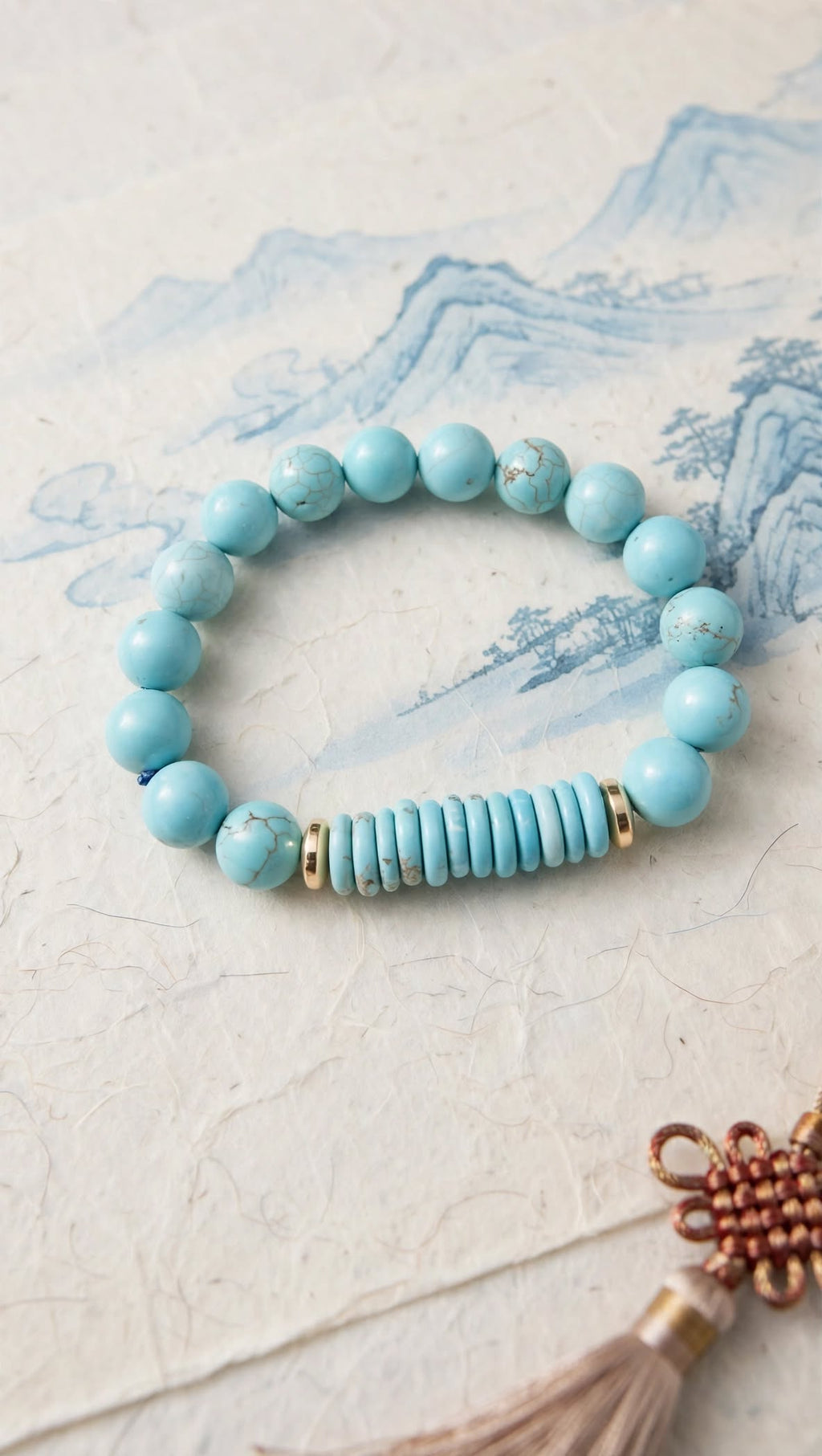 Natural Turquoise Bead & Disc Stack Accent Bracelet