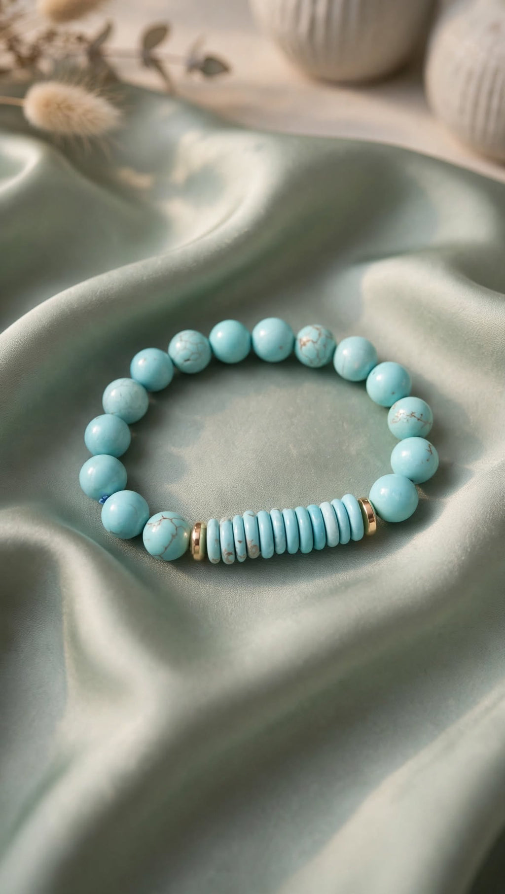 Natural Turquoise Bead & Disc Stack Accent Bracelet
