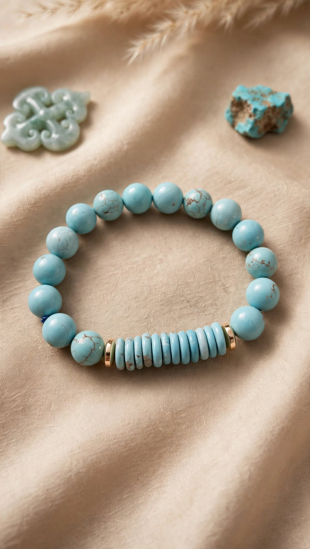 Natural Turquoise Bead & Disc Stack Accent Bracelet