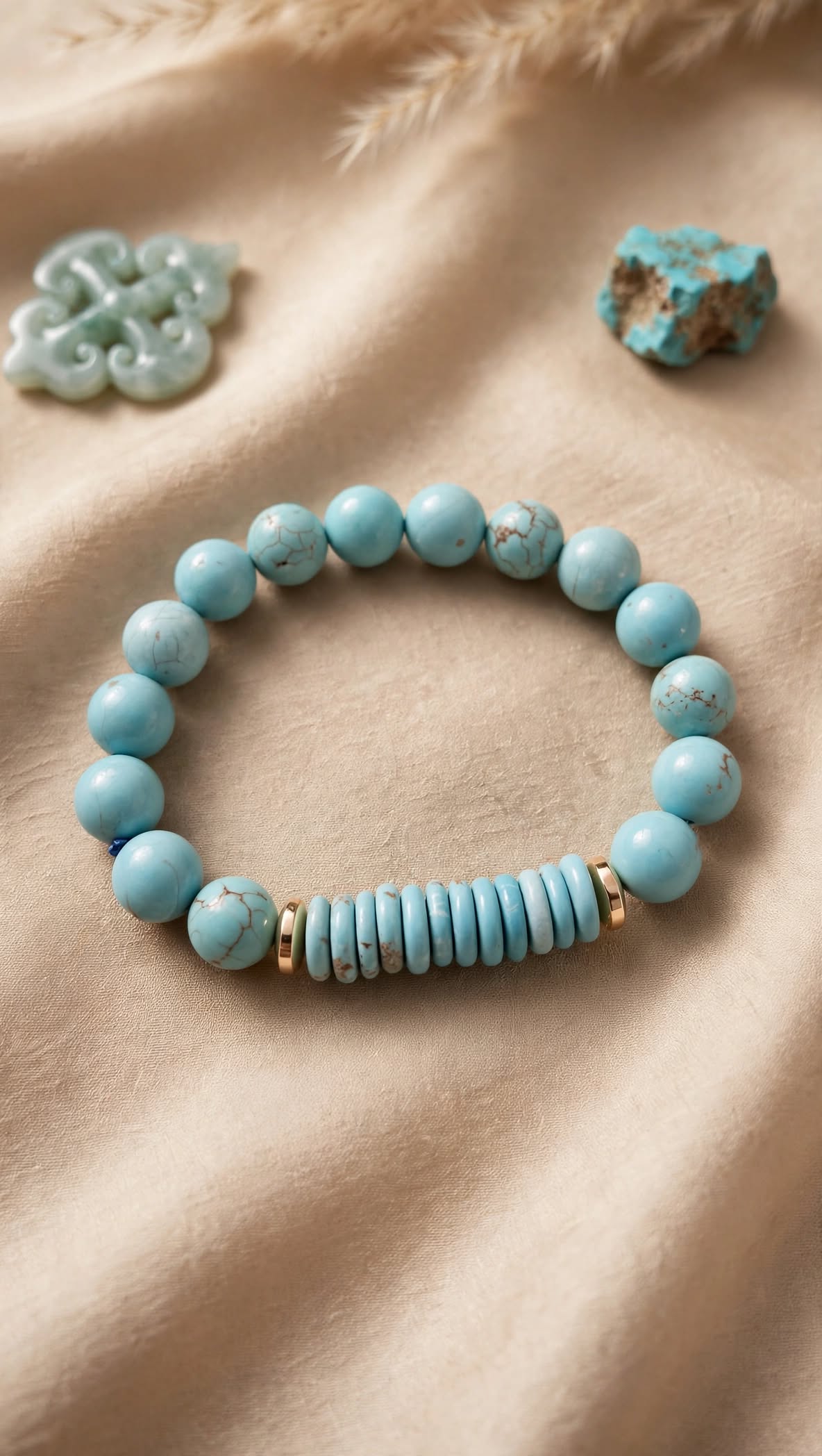 Natural Turquoise Bead & Disc Stack Accent Bracelet