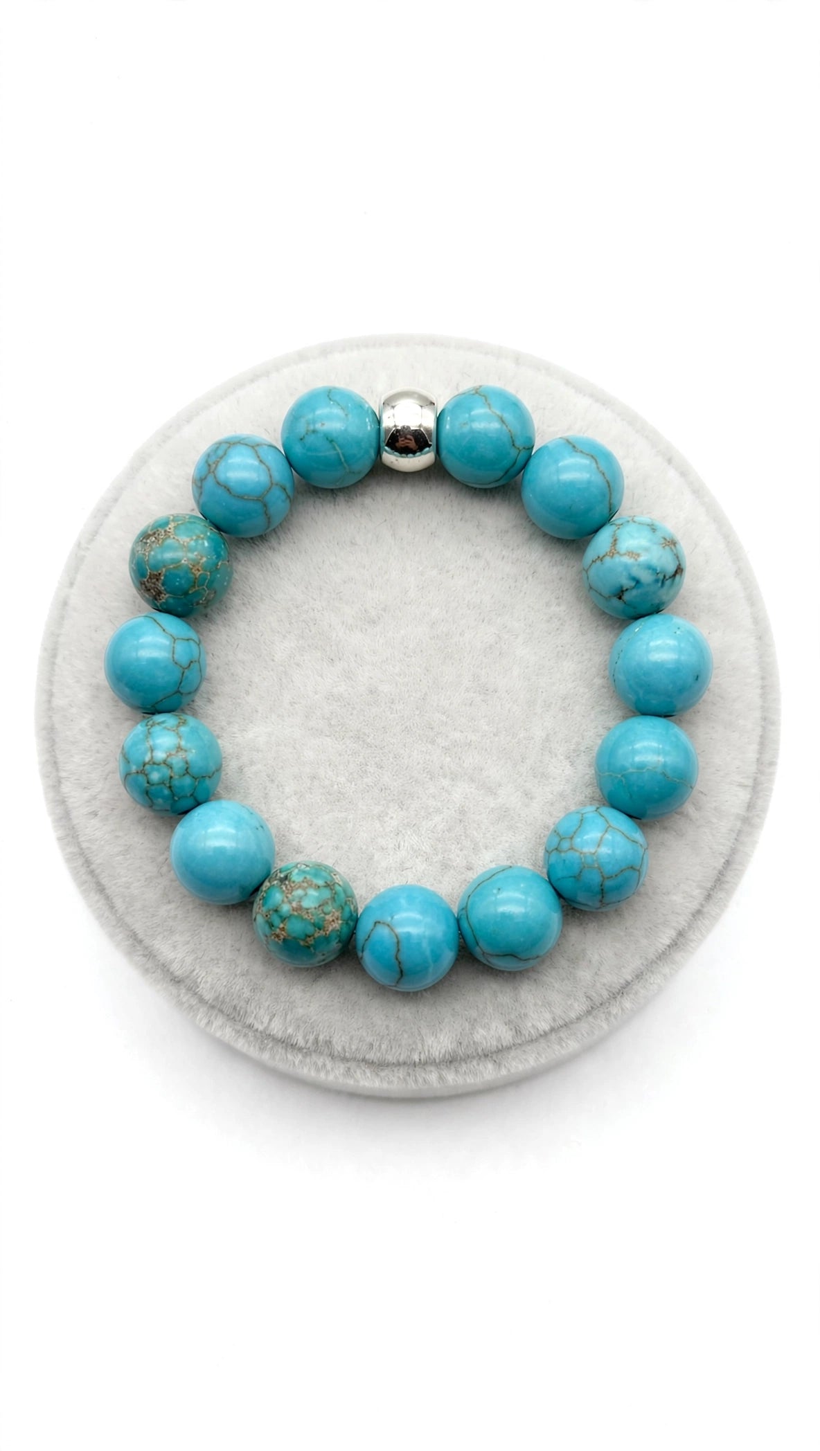 Authentic Turquoise Bead Bracelet with Silver-Plated Accent