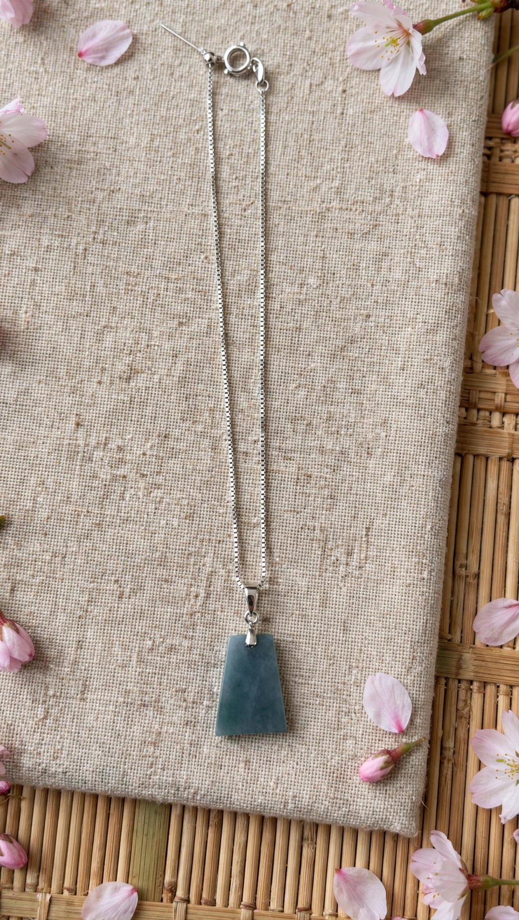 Quiet Strength: Natural Blue Water Jade Dainty Wushi Tag Necklace