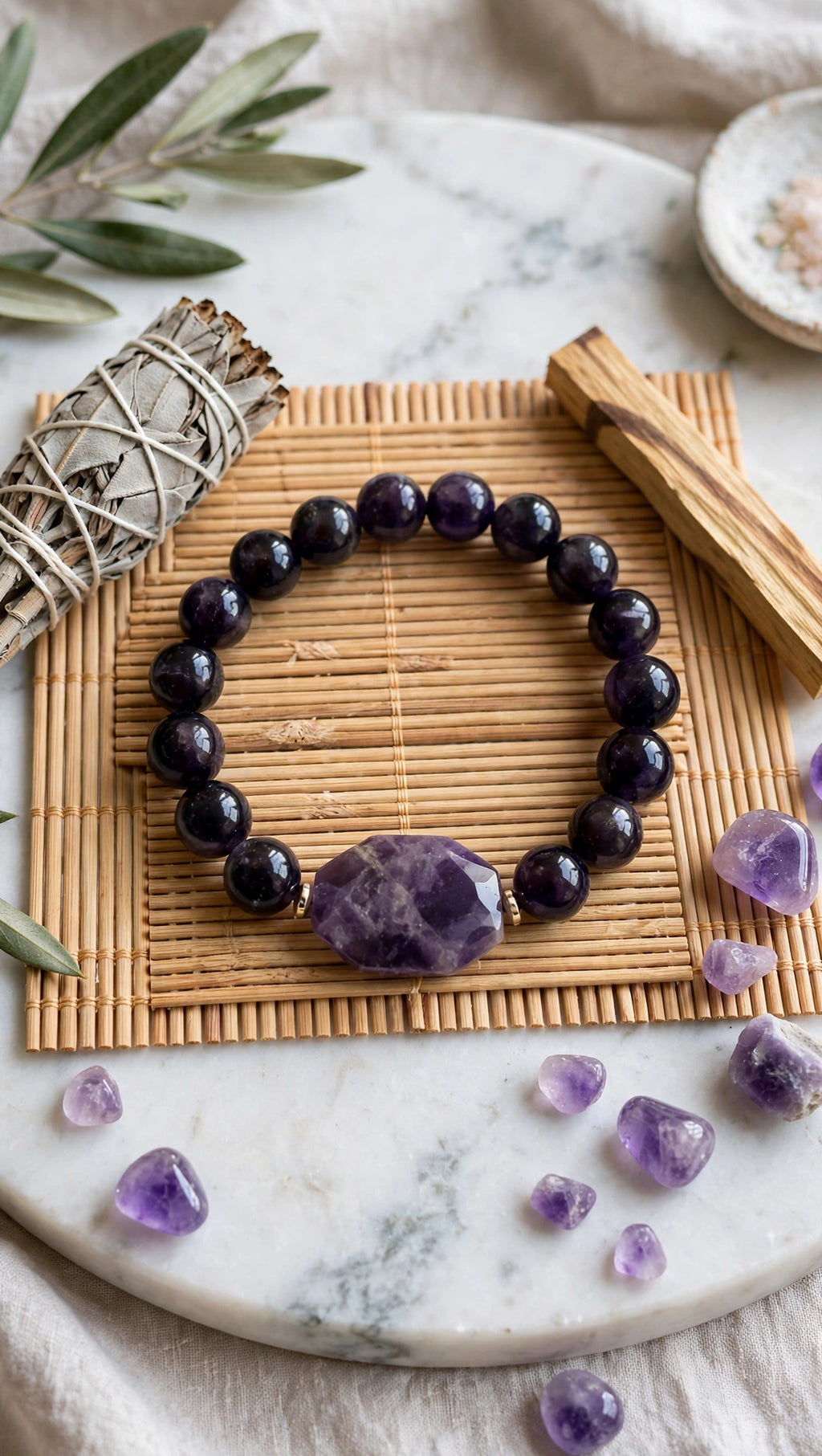 Amethyst & Flat Octagon Accent Bracelet