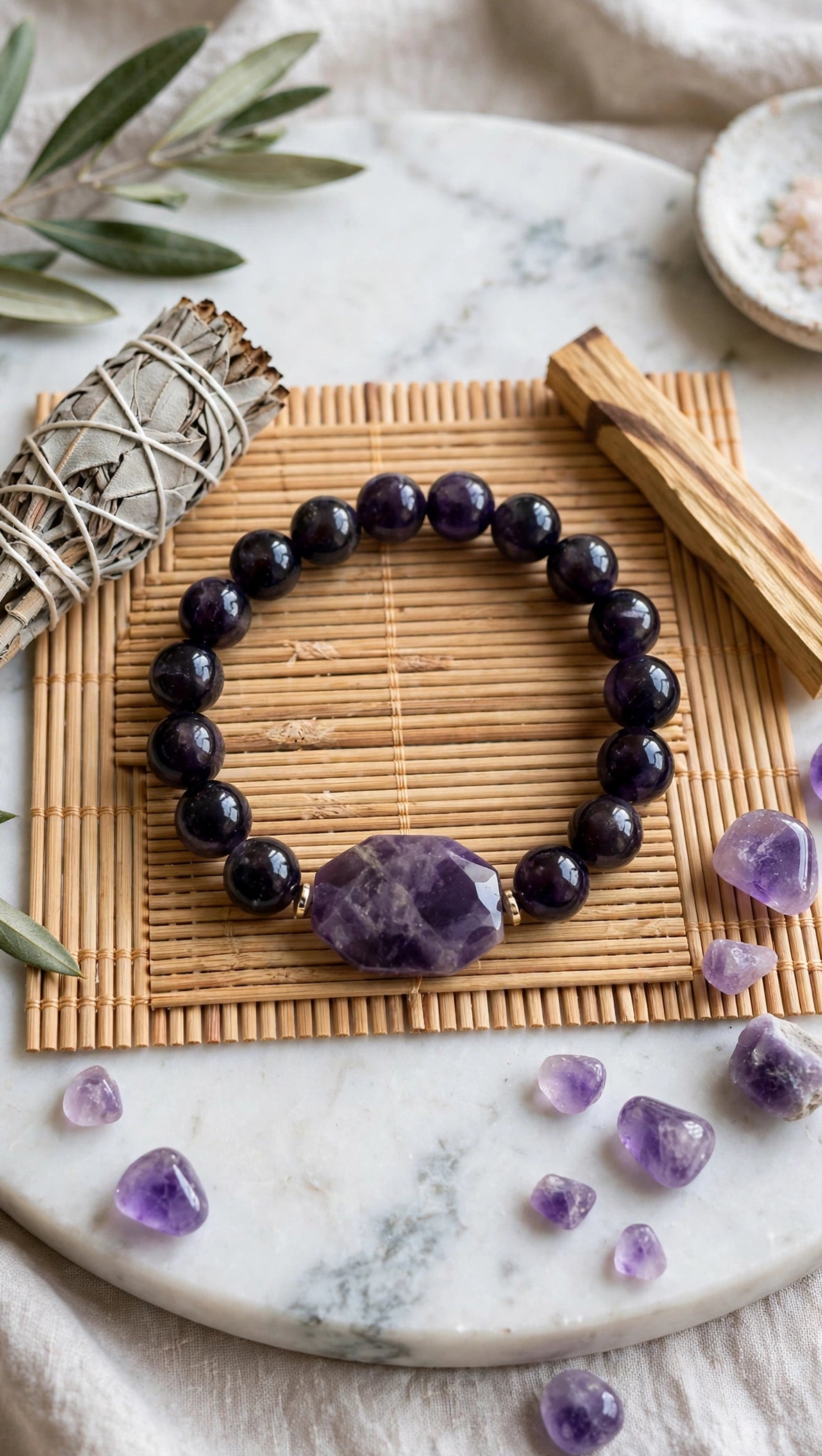 Amethyst & Flat Octagon Accent Bracelet