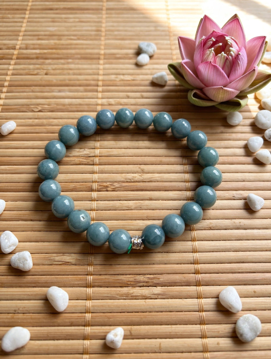 Tranquil Elegance: Blue Water Jade & Silver Accent Bracelet